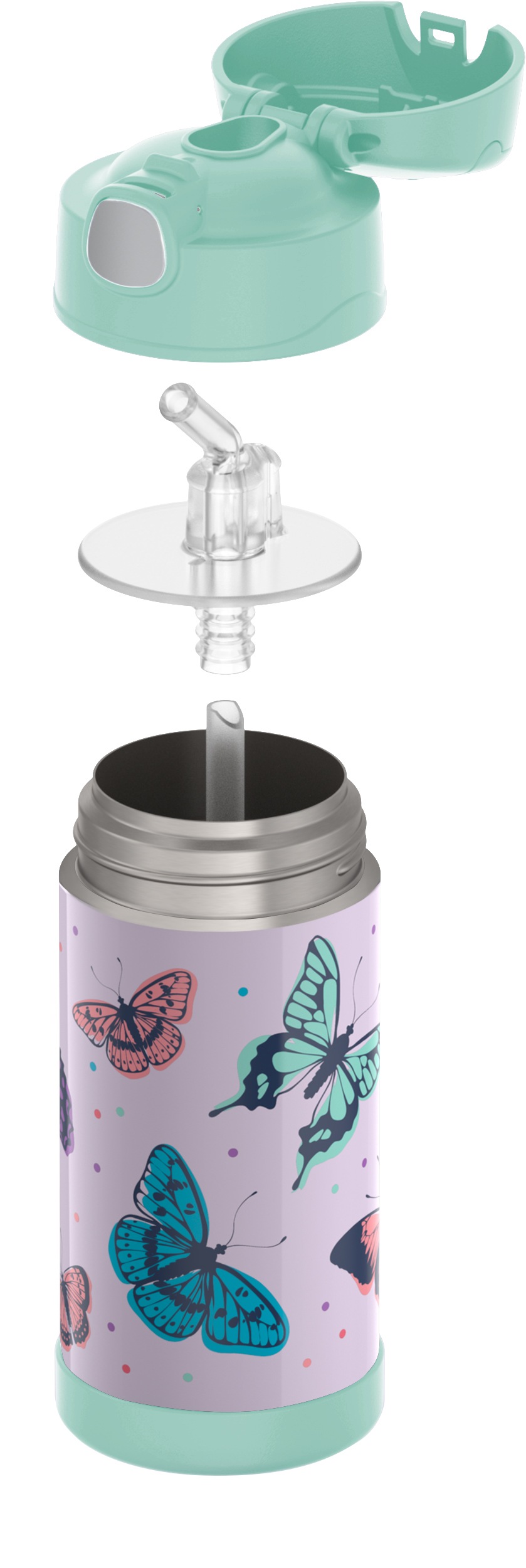 THERMOS Isolierflasche »FUNTAINER STRAW BOTTLE, doppelwandiger Edelstahl, spülmaschinenfest«, (1 tlg.), 0,35l, mit Silikonstrohalm, absolut dicht