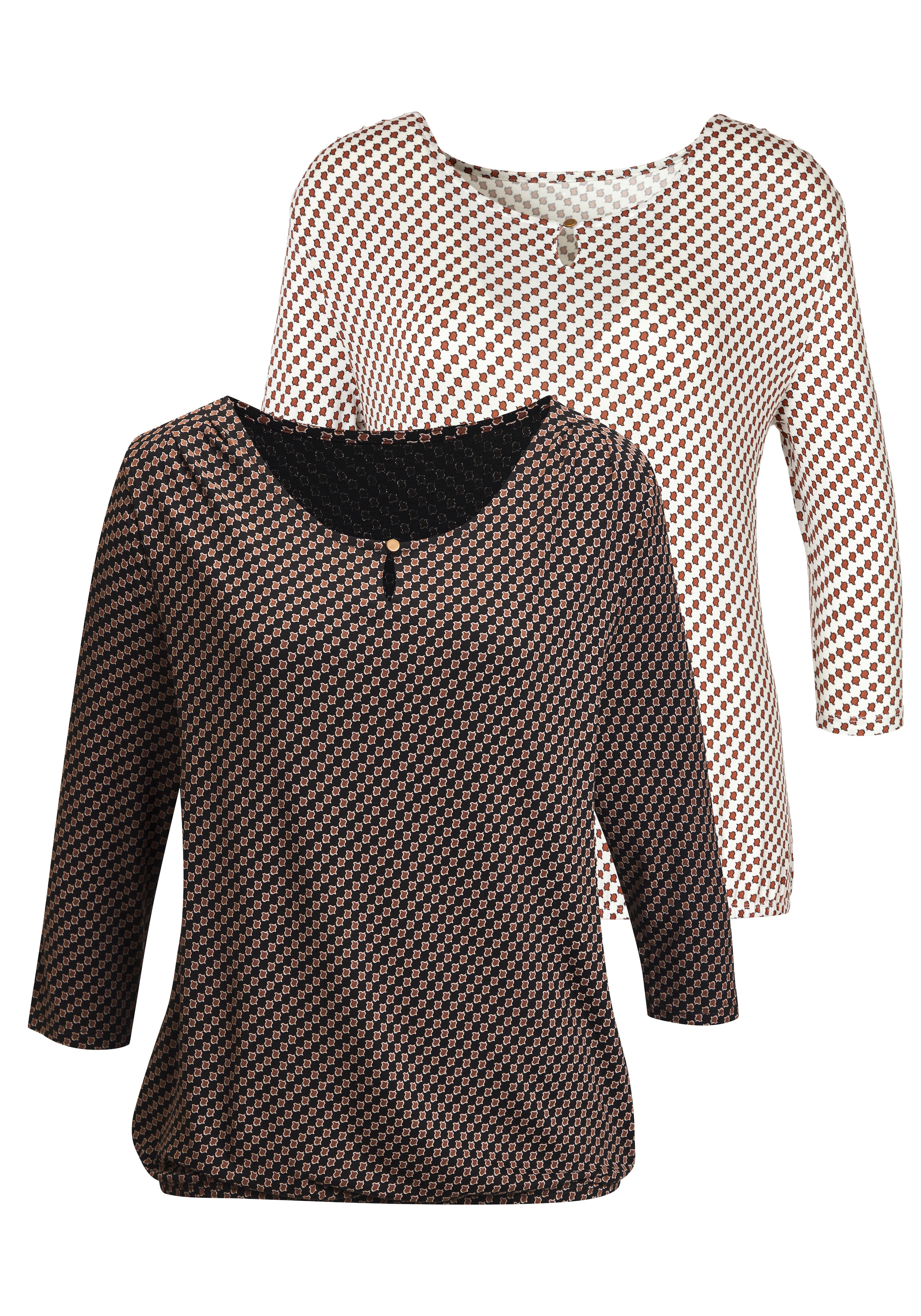 Vivance 3/4-Arm-Shirt "mit Zierknopf am Ausschnitt" 2er-Pack, aus elastischem Viskose Jersey