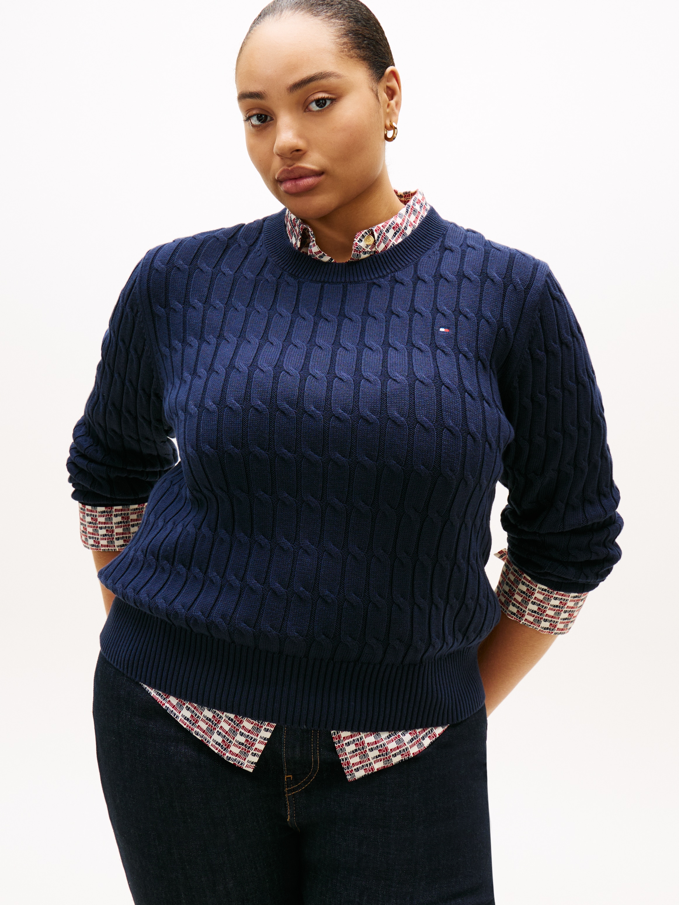 Tommy Hilfiger Curve Rundhalspullover "CRV CO CABLE MID GG C-NK LS SWT" günstig online kaufen