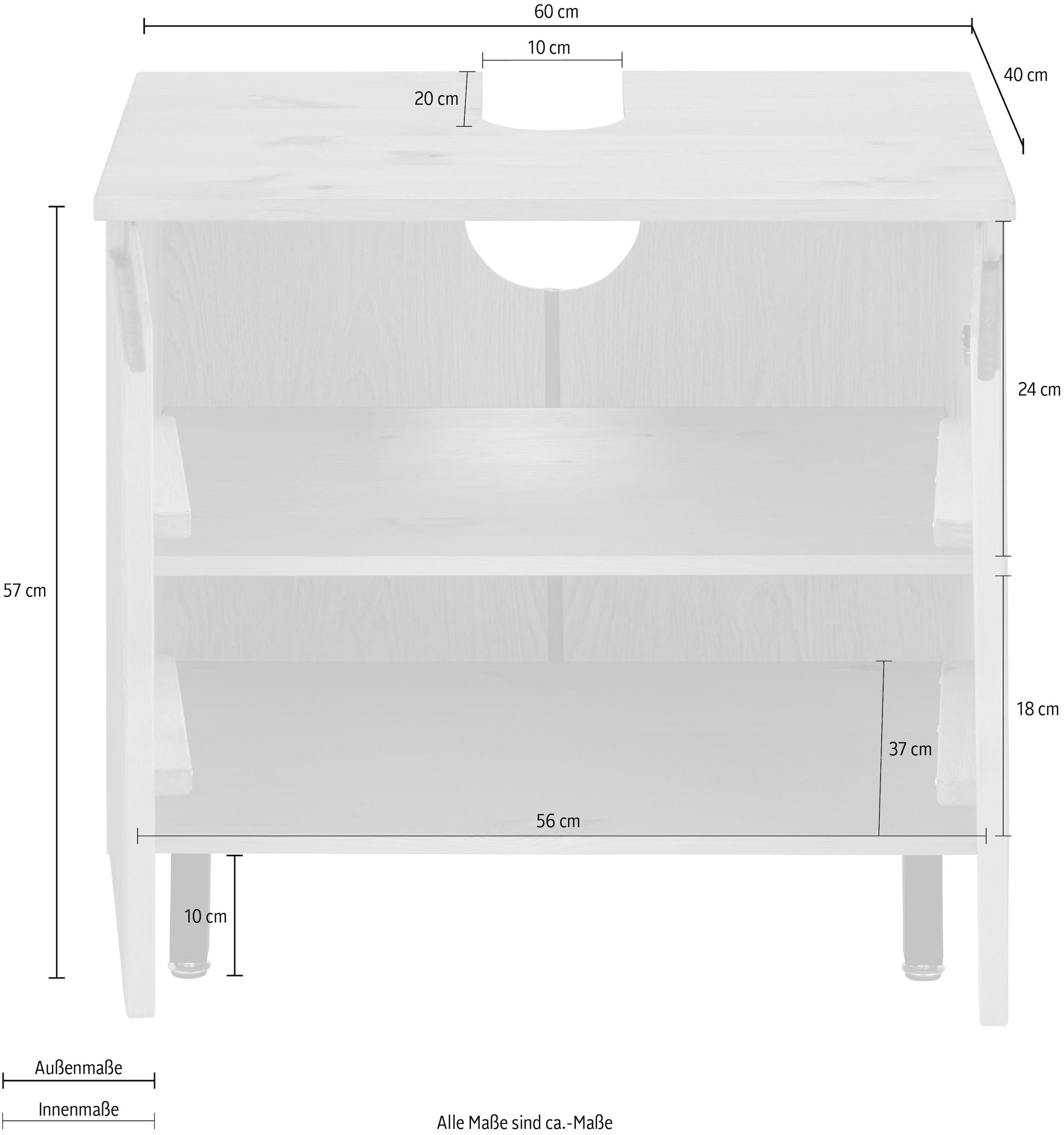 OTTO products Waschbeckenunterschrank »Fjonn«, Kiefer, Breite 60 cm, Massivholz mit pflanzlichem Bio Öl behandelt