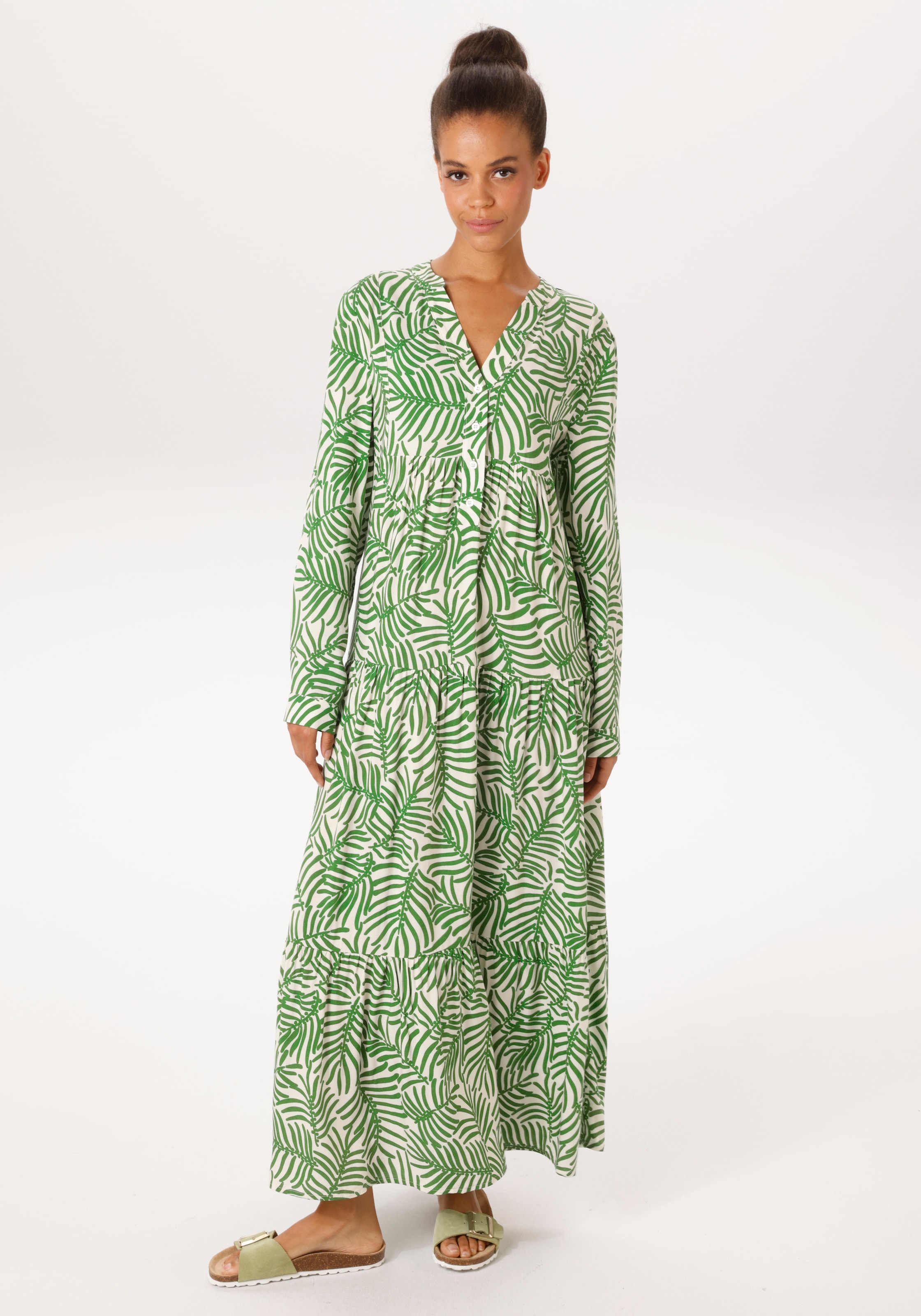 Aniston CASUAL Maxikleid mit großflächigen, grafischen Blättern bedruckt - günstig online kaufen