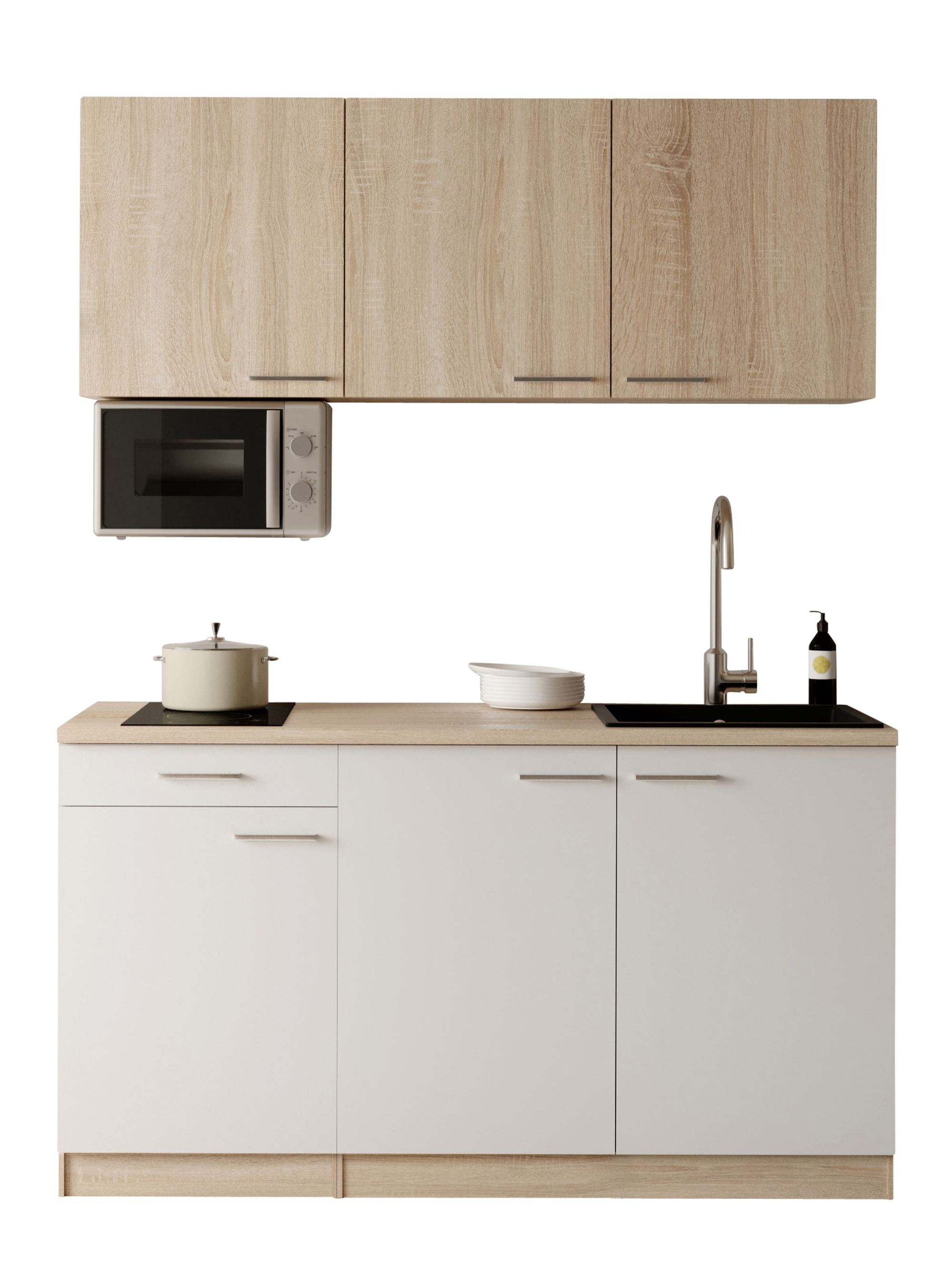 RESPEKTA Pantryküche "Ingrid, inkl. Mikrowelle" zerlegt, wahlweise mit Kühlschrank, Soft-Close-Funktion, Breite 150 cm