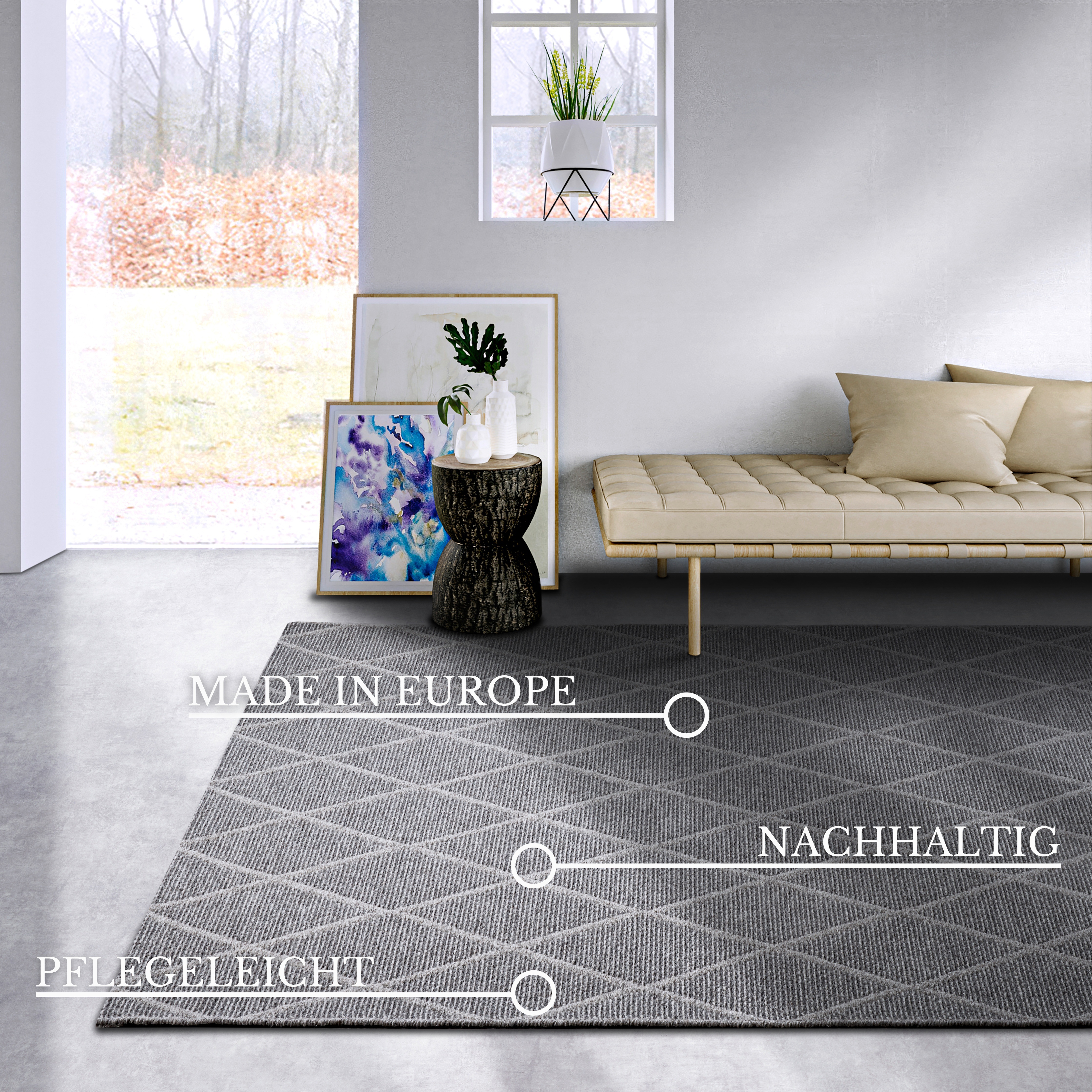 Thumbnail - Villeroy & Boch Wollteppich "Maria", rechteckig, 5 mm Höhe, Schurwolle, Wolle, Natur, Wohnzimmer, Schlafzimmer, Boho, Sk...