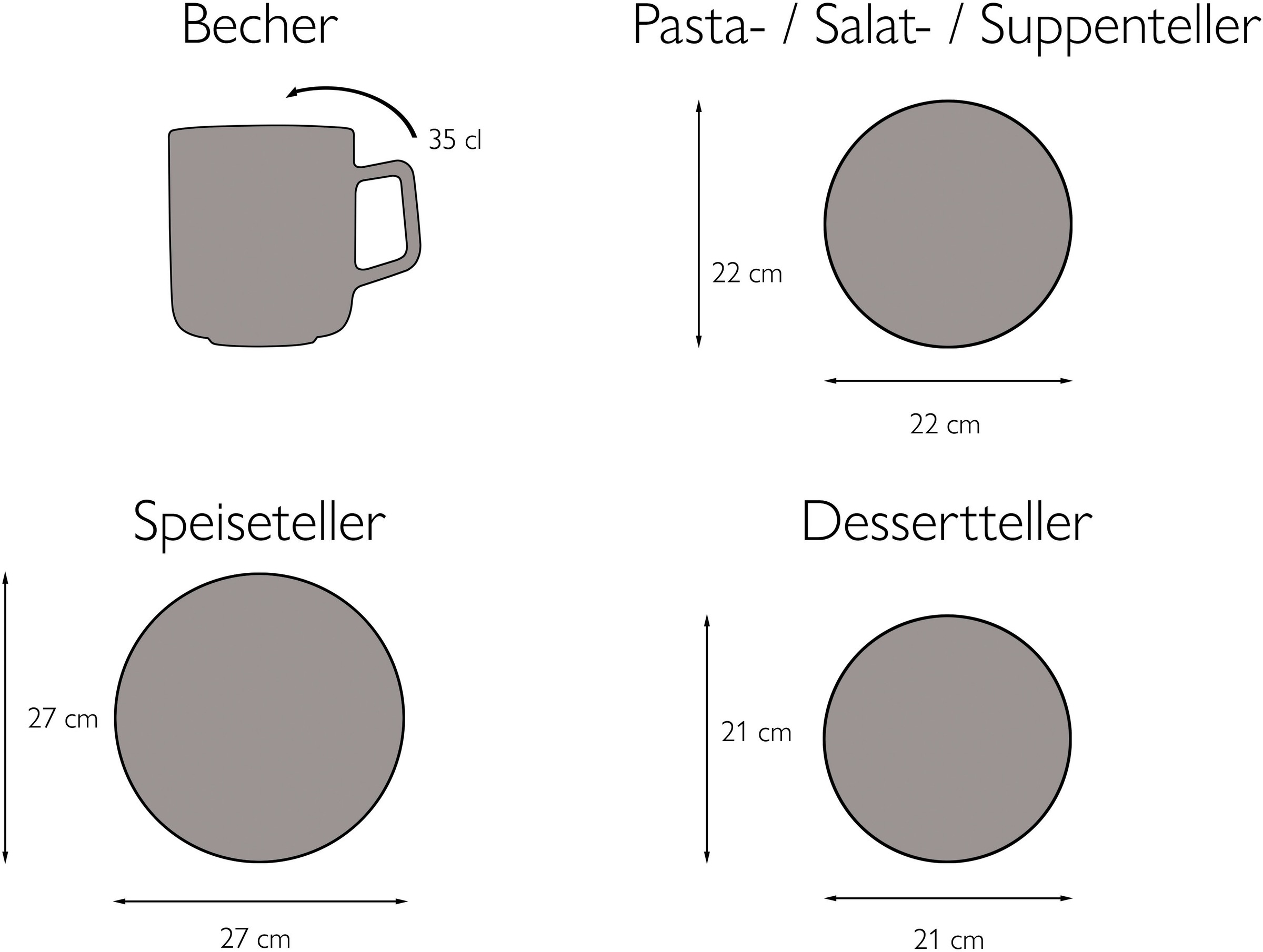 CreaTable Kombiservice »Geschirr-Set Classico«, (Set, 16 tlg., Kaffeeservice und Tafelservice im Set, für 4 Personen), Service, weiß, ausdrucksstarkes Relief, 16 Teile, für 4 Personen