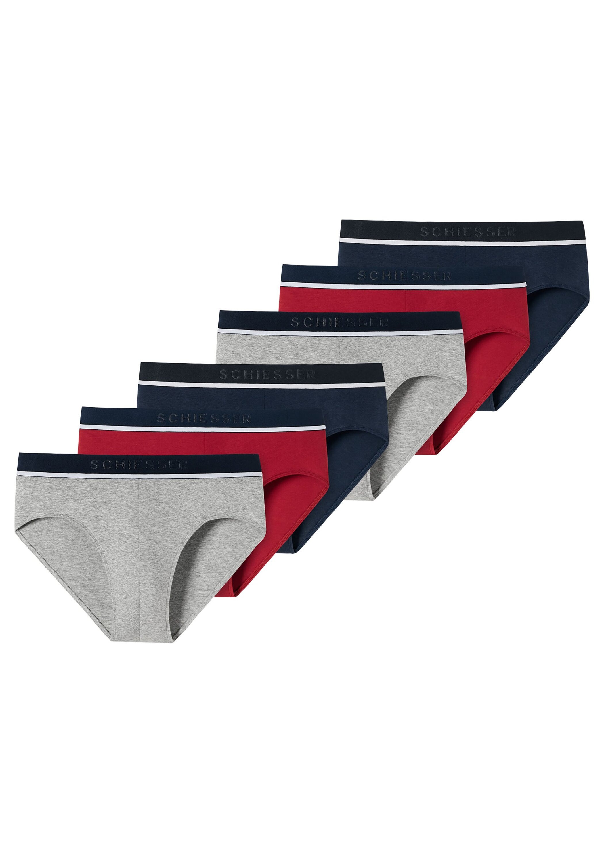 SCHIESSER Herren Slip "Slip 6PACK Rio-Slip "95/5" 6er Pack", Gr. XLblau, rot, grau, Obermaterial: 95% Baumwolle CO. 5% Elasthan EL., Unterhosen