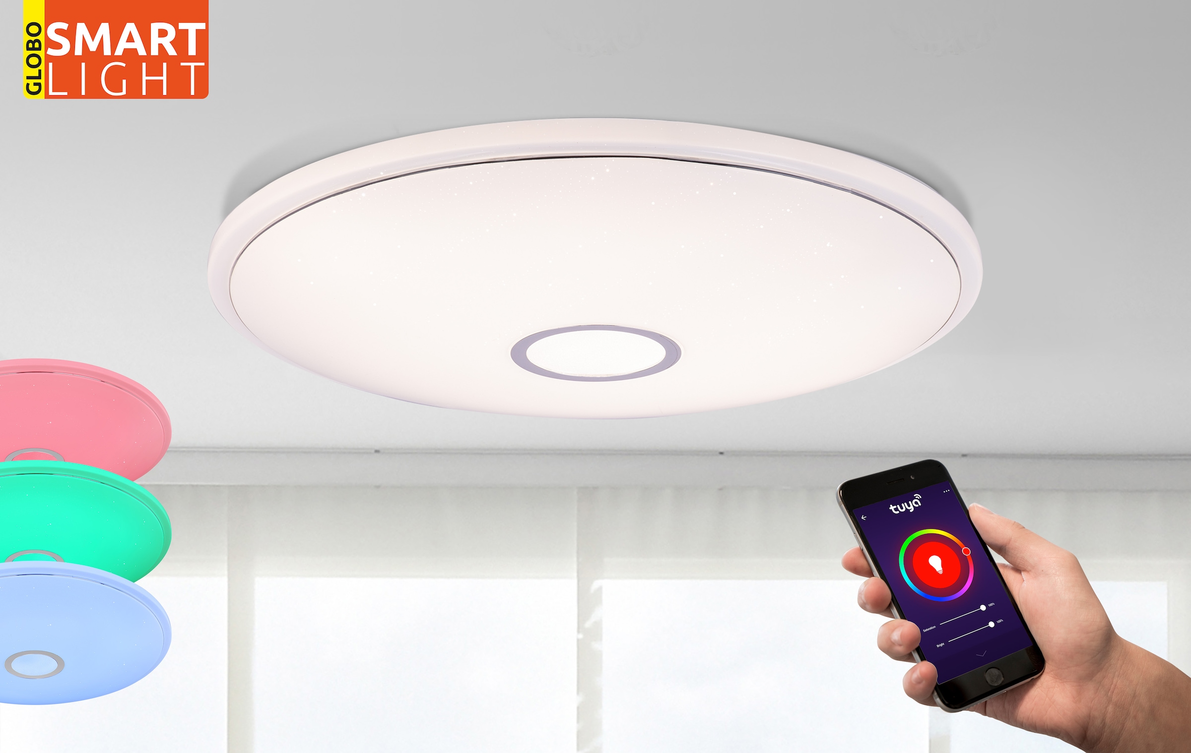 GLOBO LIGHTING Deckenleuchte »CONNOR« LED-Modul 1 Stk. Deckenleuchte Weiß/Opal, Chromring, RGB, SmartLight, LED 30W