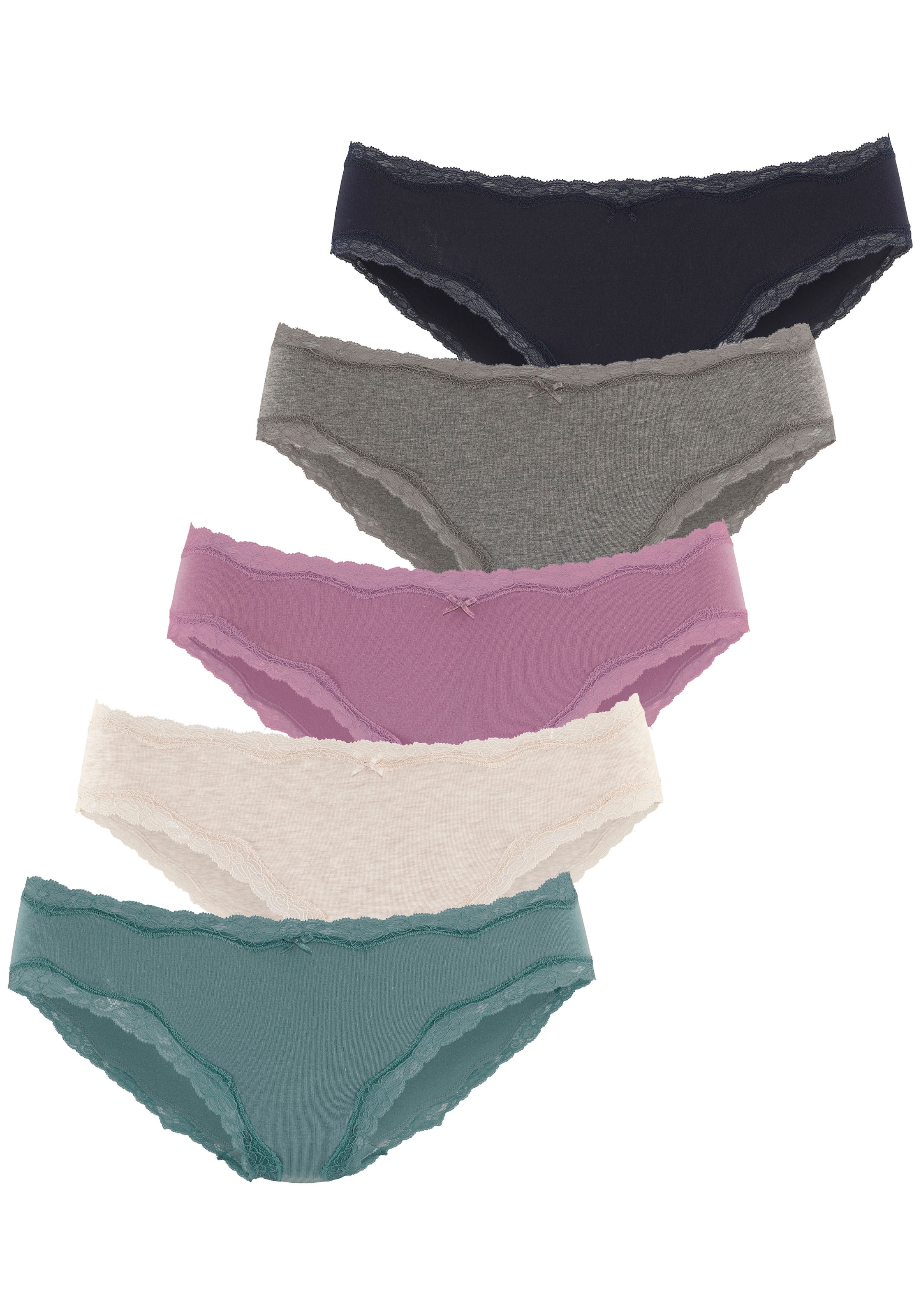 Vivance Jazz-Pants Slips 5er-Pack, aus elastischer Baumwolle, mit Spitzenabschluss