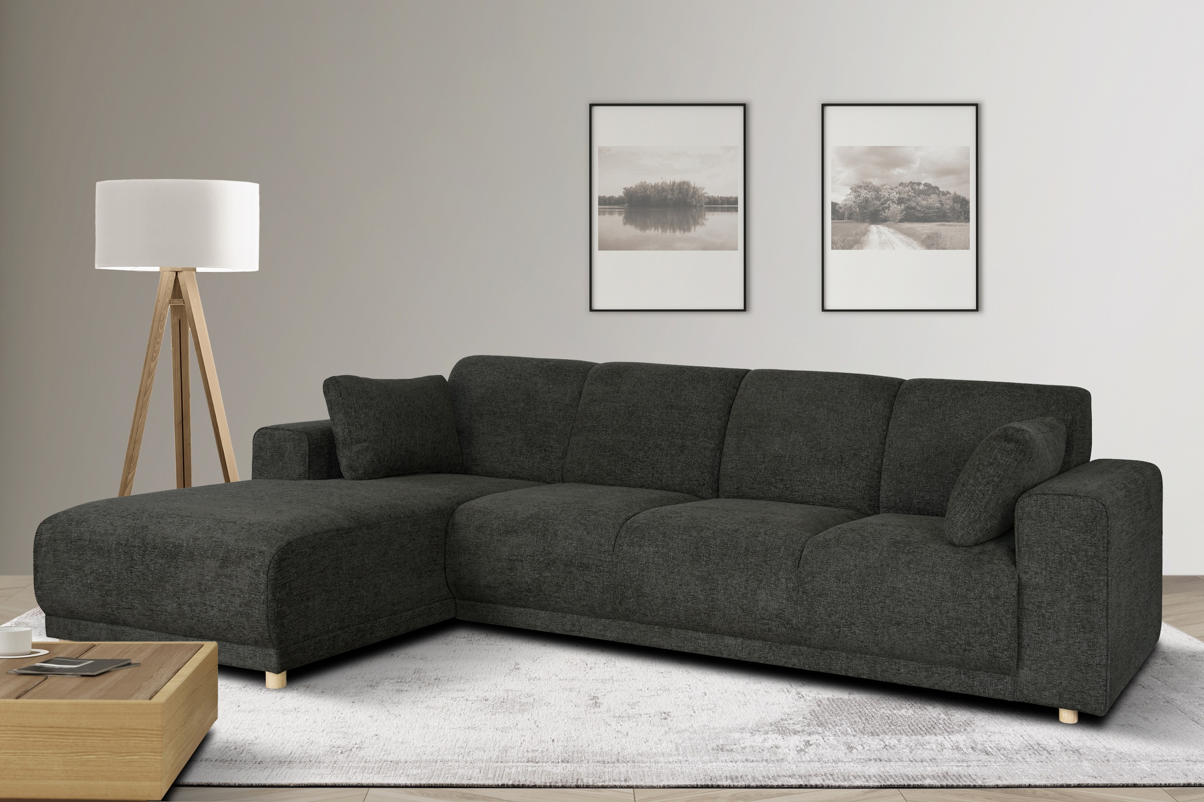 OTTO home Ecksofa "LEMPS wahlweise Recamiere links oder rechts L-Form" incl. Zierkissen, Stellmaße 297x162 cm