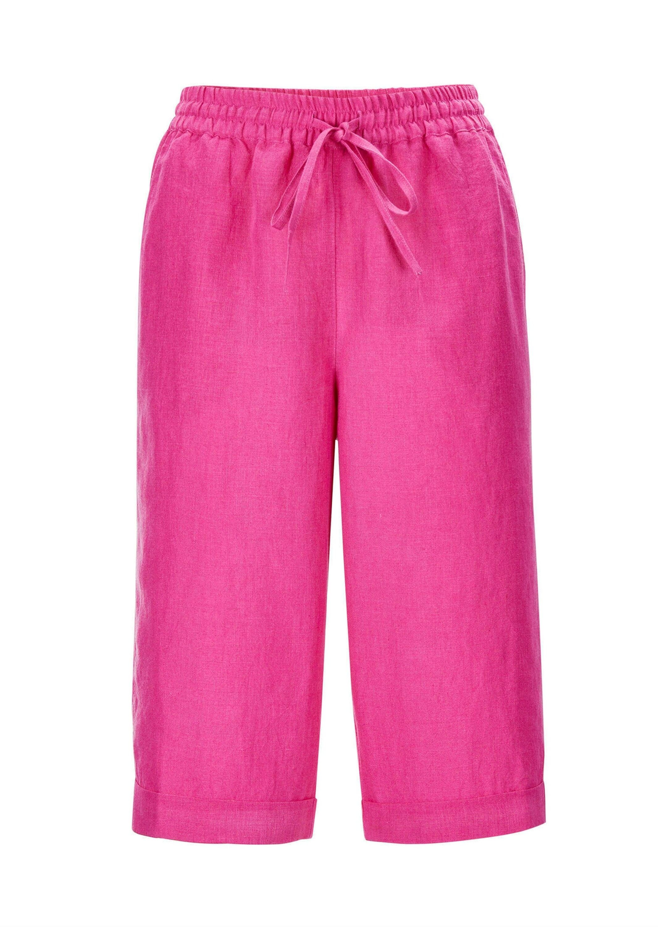 Schlupfhose GOLDNER "Kurzgröße Sportliche CARLA Midihose", Damen, Gr. 24, K-Gr, pink, Obermaterial: 100% Leinen LI., Hosen Schlupfhose