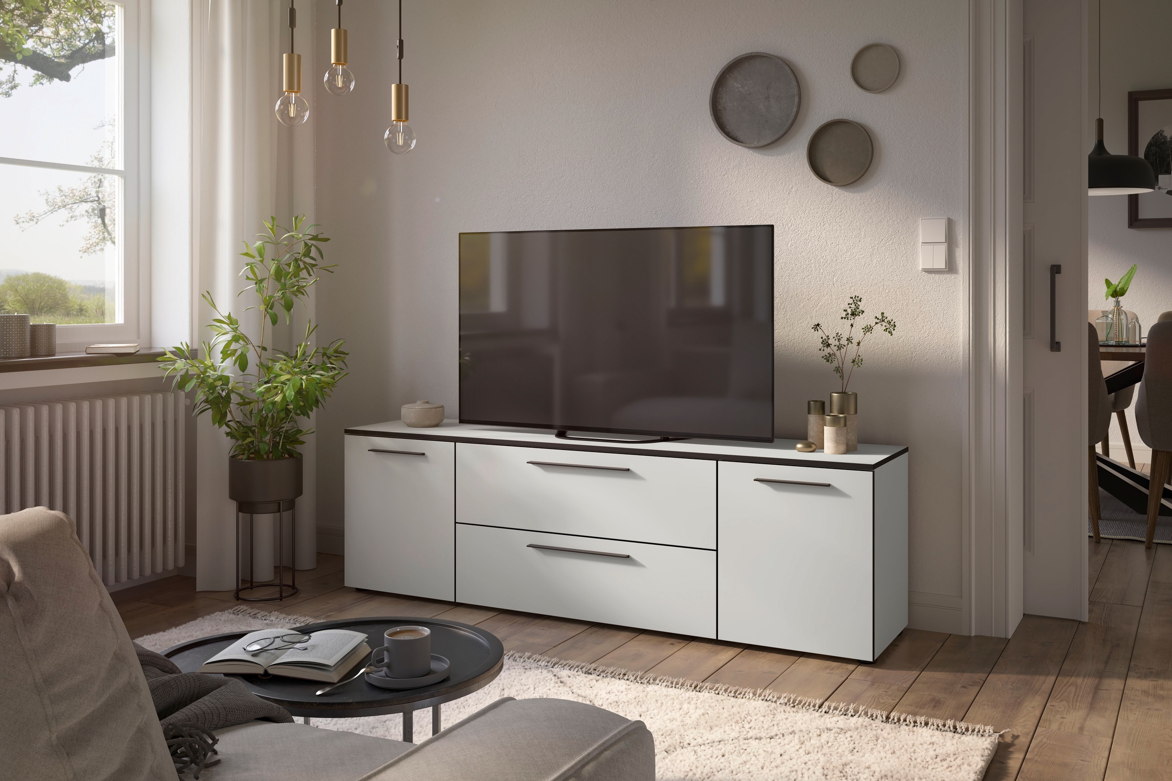 Manjana Möbel Lowboard »mit Schwarz matten Metallgriffen«