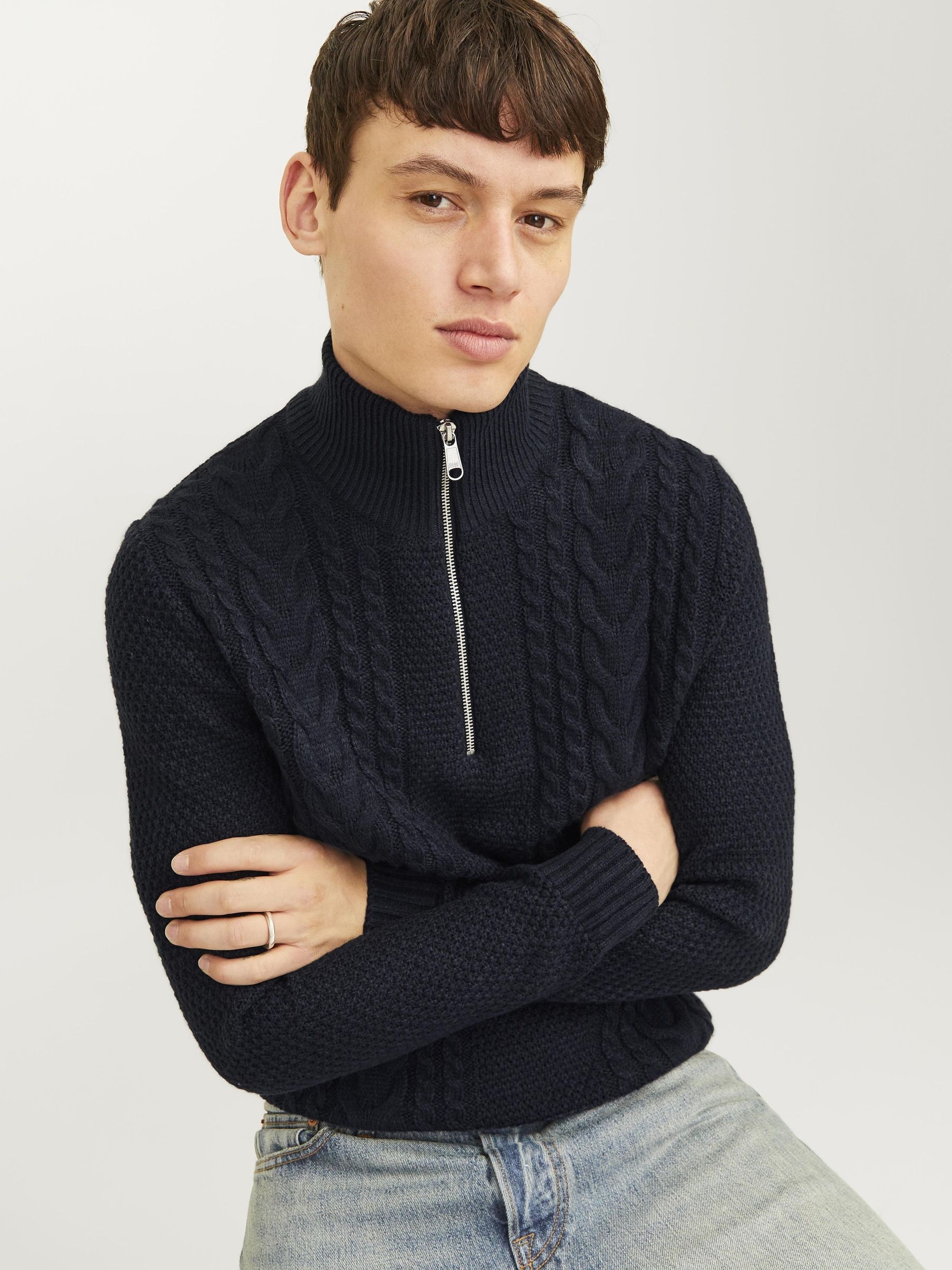 Jack & Jones Troyer »JJCRAIG KNIT HALF ZIP«, mit Zopfmuster