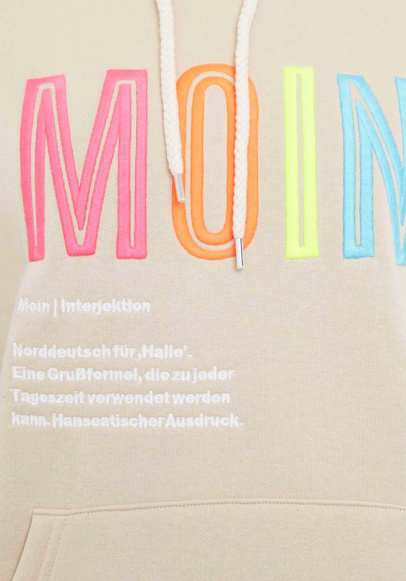 Zwillingsherz Sweat-Hoodie, mit aufgesticktem "MOIN"-Schriftzug in Neonfarben
