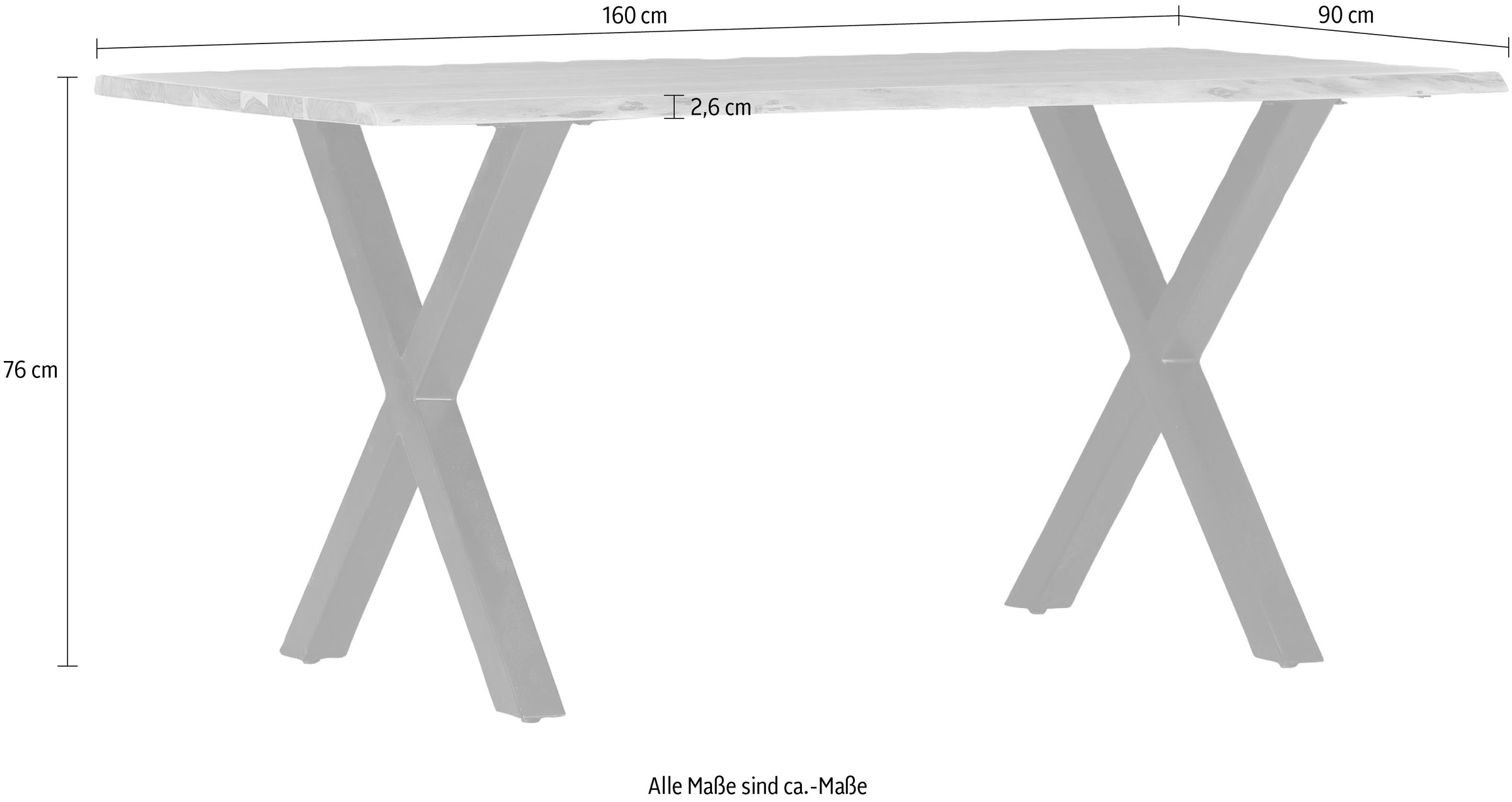 Esstisch GUTMANN FACTORY "Tensio", beige (natur, schwarz, natur), B:160cm H:76cm, Tische, Rechteckiger Esstisch Esstisch Holz-Esstische 3