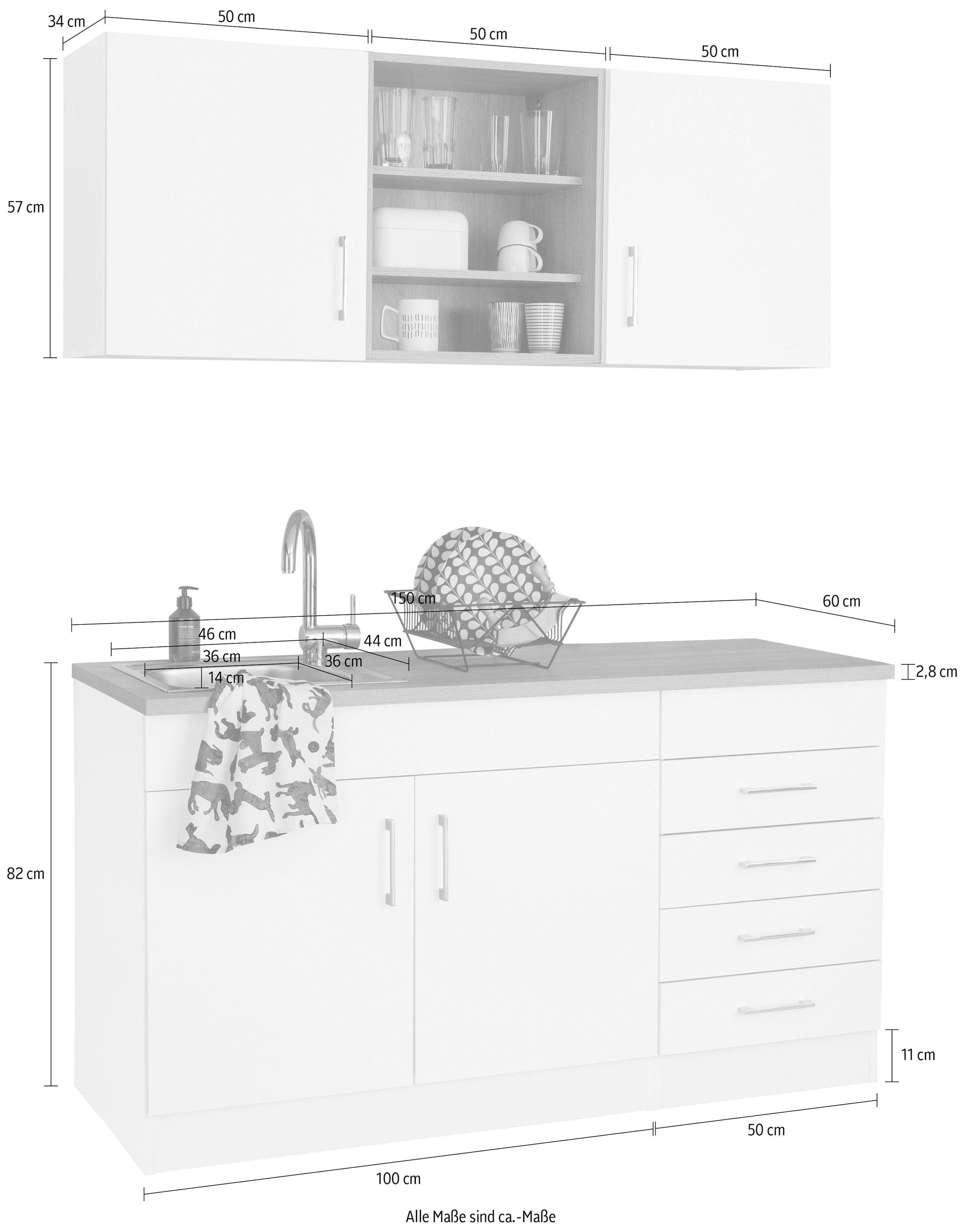 HELD MÖBEL Küche »Mali«, Breite 150 cm, wahlweise mit E-Geräten | BAUR