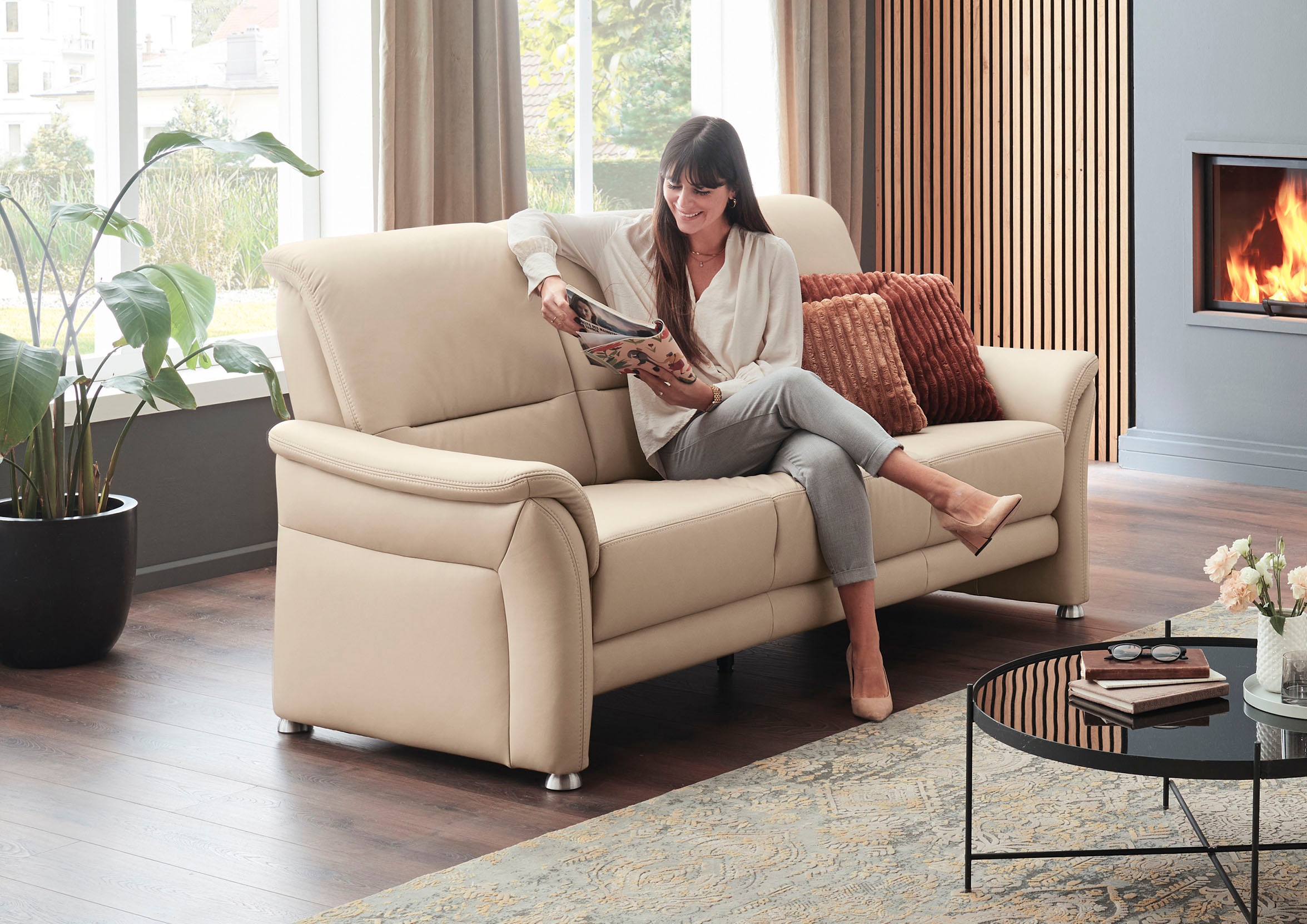 3-Sitzer DIE PLANBAR, B:198cm H:99cm T:93cmtorro ecru, Sofas, "PN-PF23182", Federkernpolsterung, wahlweise mit motorischer Vorziehbank