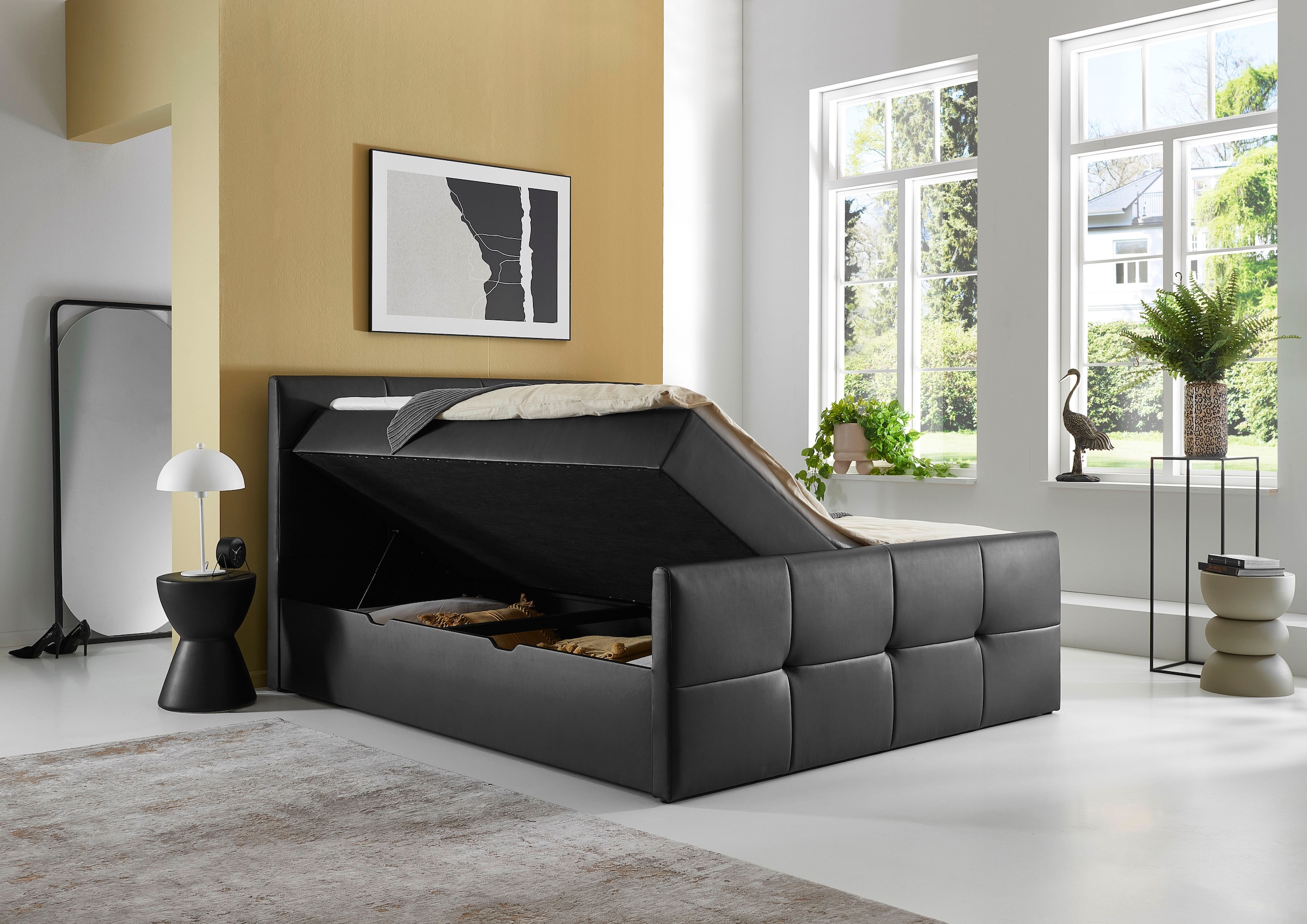 PLACES OF STYLE Boxbett »Mizzana inkl. Bettkasten, erhältlich in der Größe 180x200cm, H3« Bezug aus Kunstleder, inkl. PU-Schaumtopper