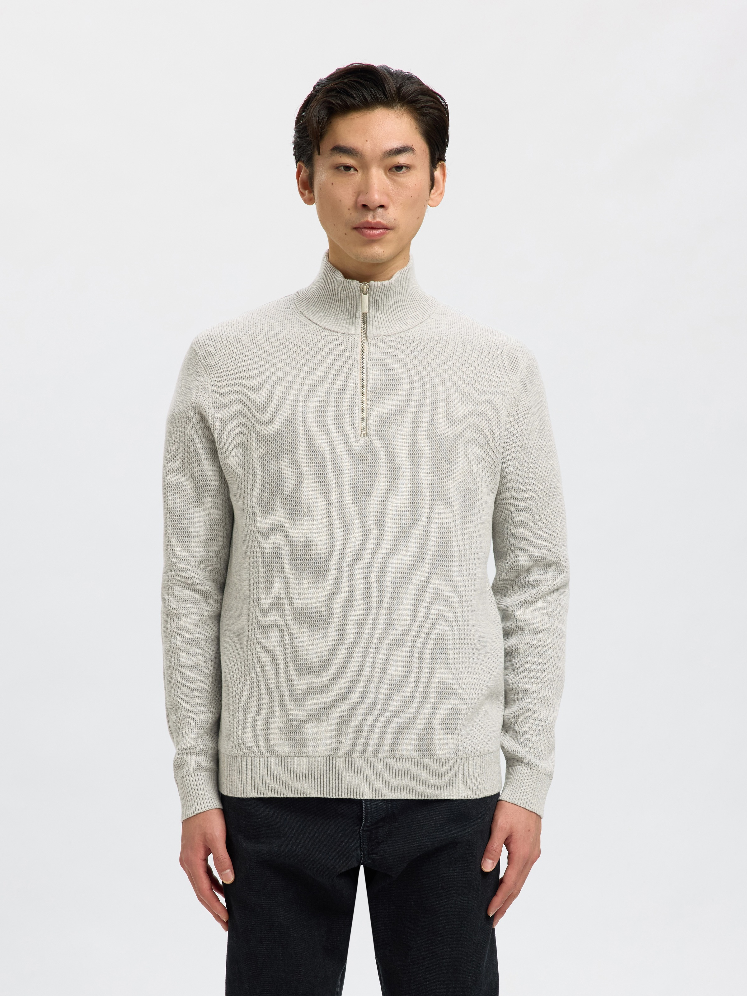 SELECTED Troyer "SLHDANE LS KNIT STRUCTURE HALF ZIP NOOS" Baumwolle, regula günstig online kaufen