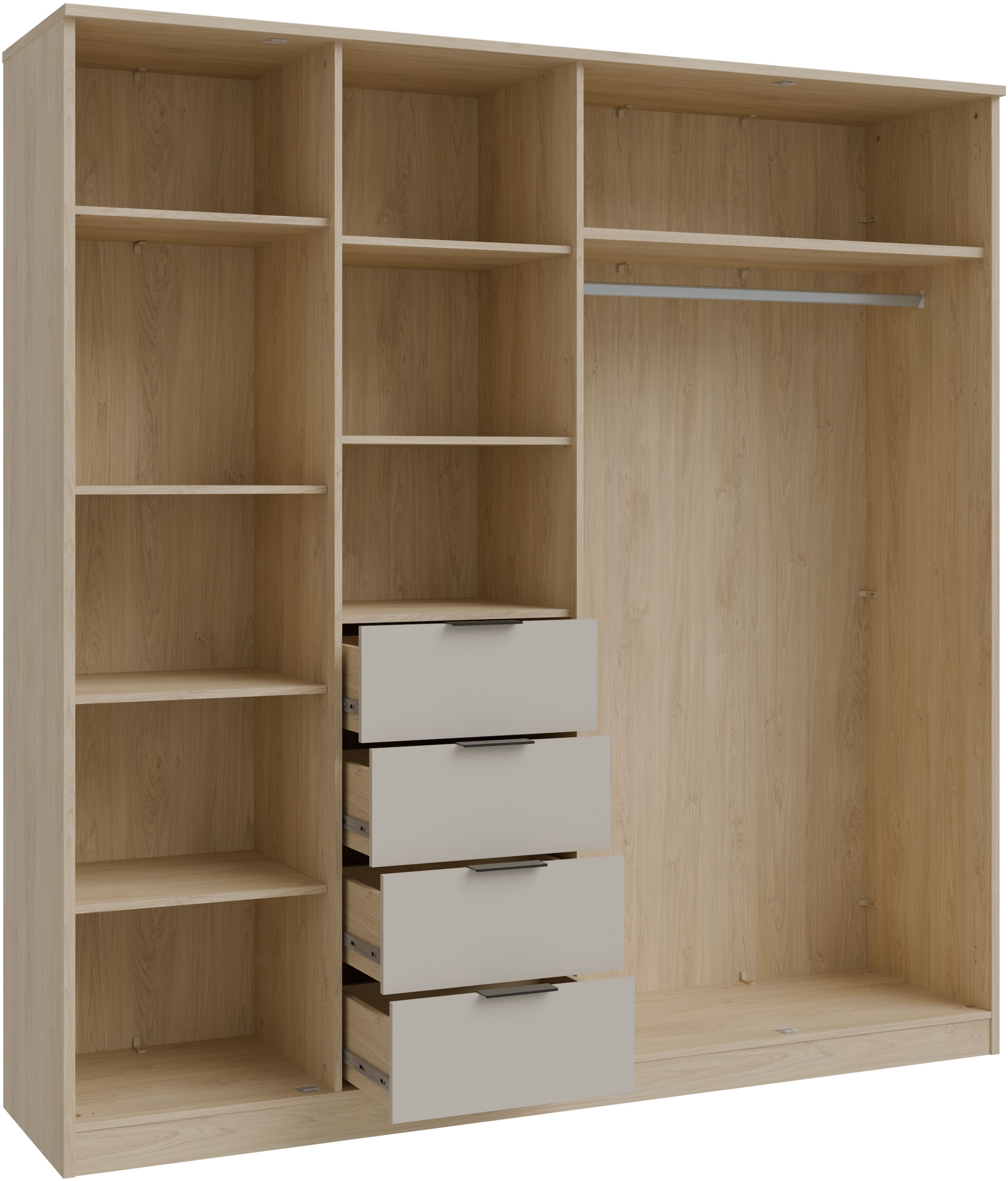 FORTE Kleiderschrank »Forte FORTASTA, 4 Schubladen, offene Ablage« B/H/T 207,5/212,7/52,7 cm, Spiegeltüre