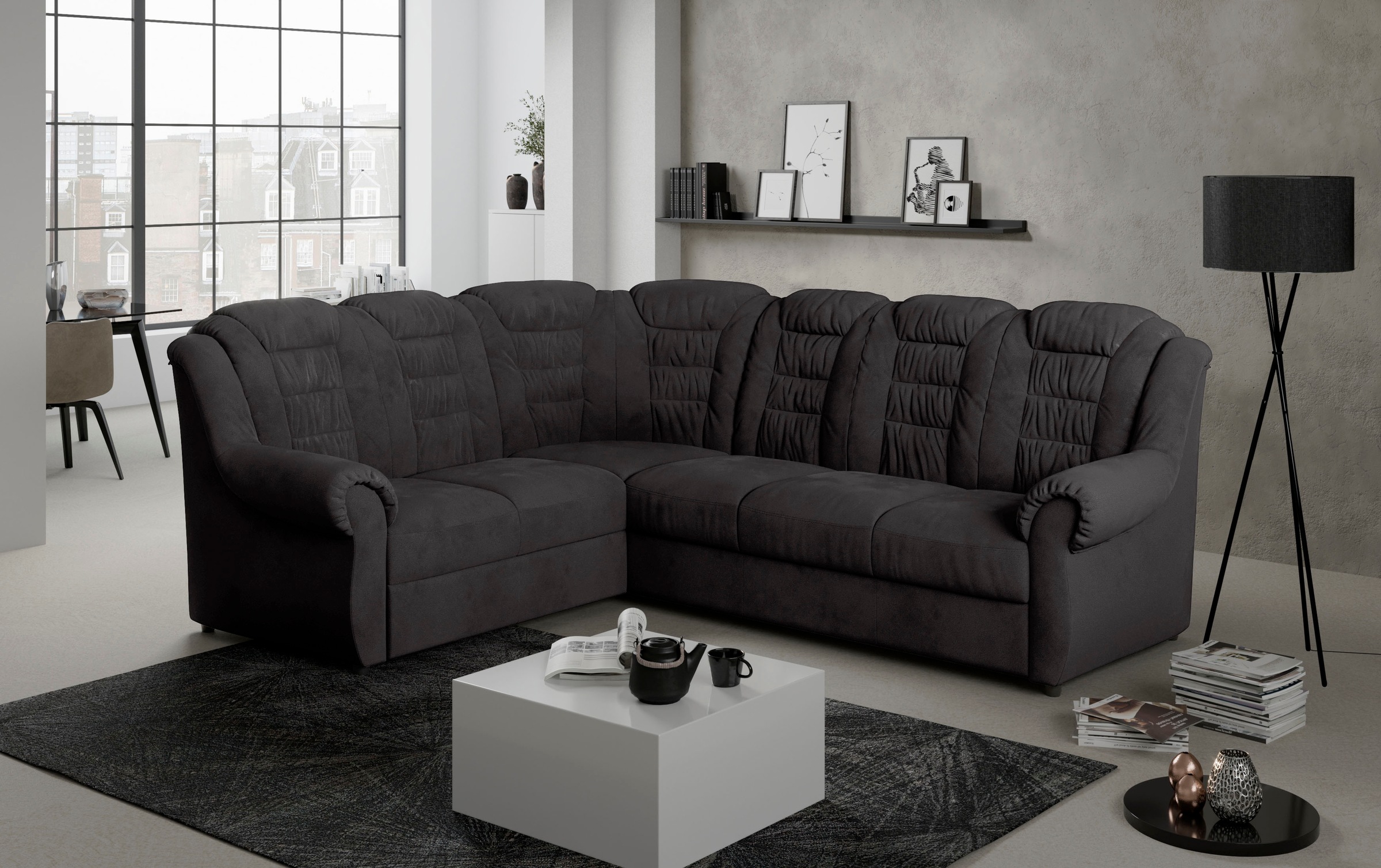 Home affaire Ecksofa »Boston L-Form«, mit hoher Rückenlehne, wahlweise mit Bettfunktion & Stauraum