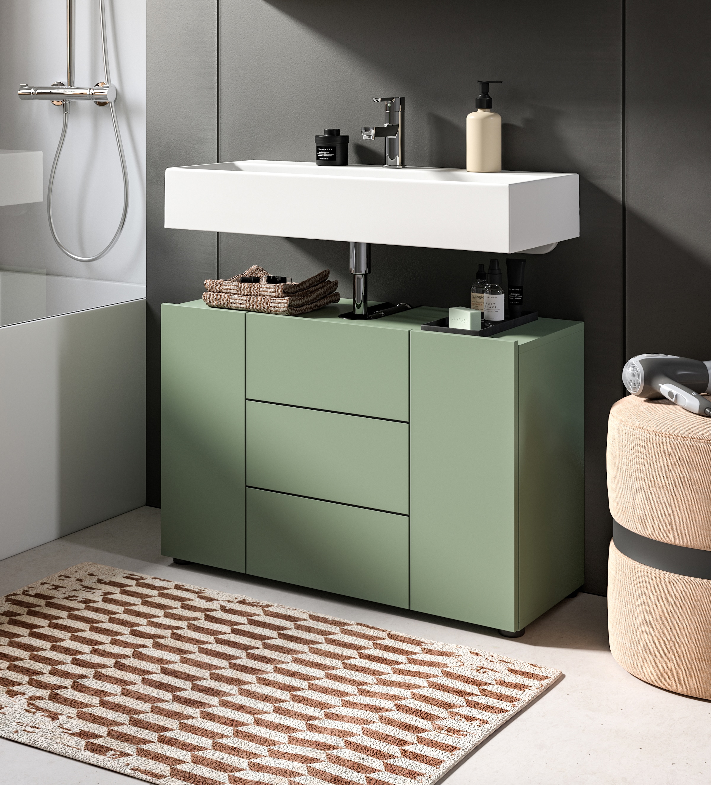 welltime Waschbeckenunterschrank »BIEL, Breite: 82 cm, 3 Türen, 4 Fächer, Siphonausschnitt« 1 Stk. tlg. Waschbeckenunterschrank, Unterschrank, WBU, Badezimmer, Bad