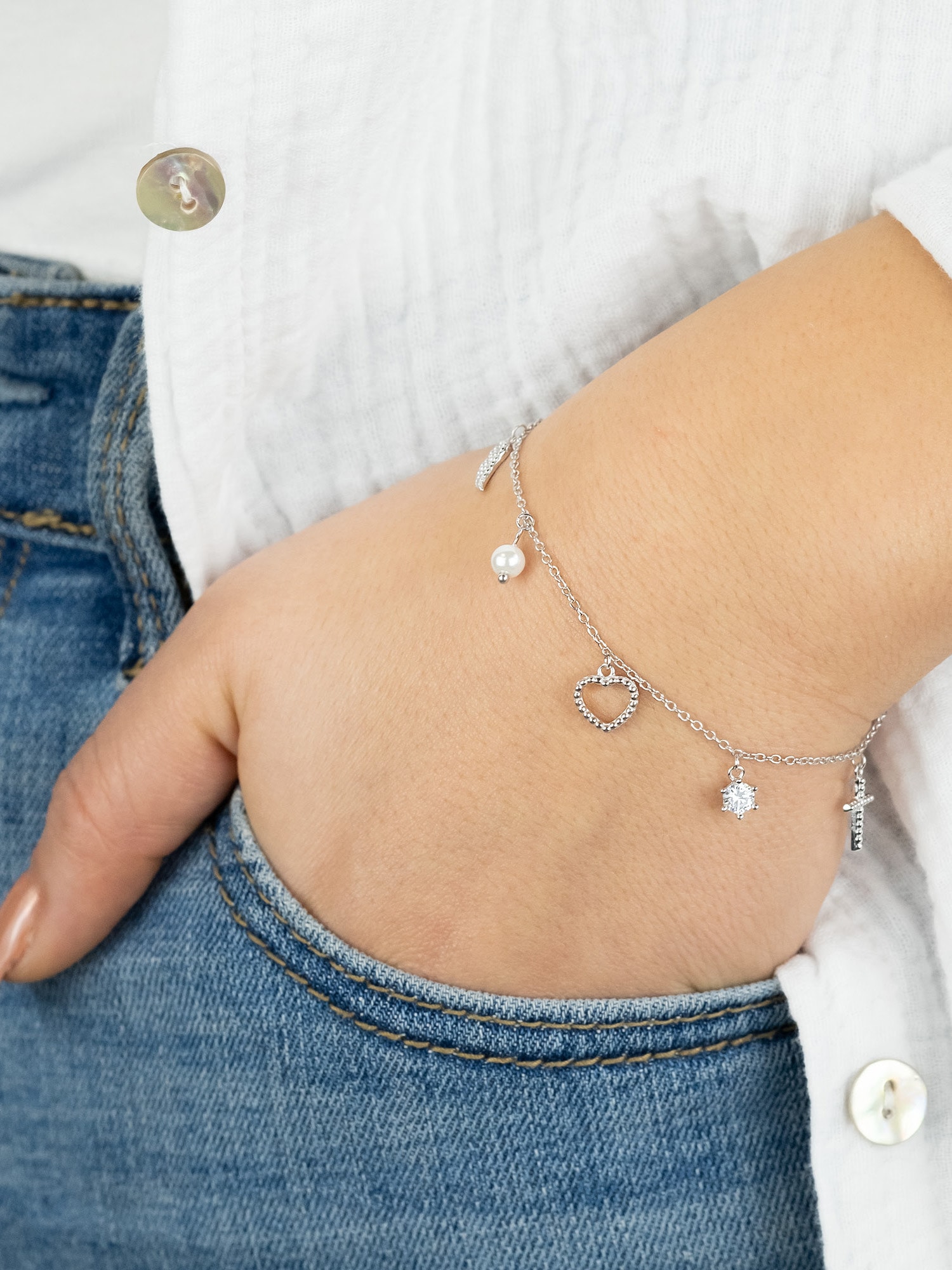 Engelsrufer Armband »Glaube Liebe Hoffnung, ERB-FLH-PE-ZI«, Made in Germany - mit Zirkonia (synth.) - mit Süßwasserzuchtperle