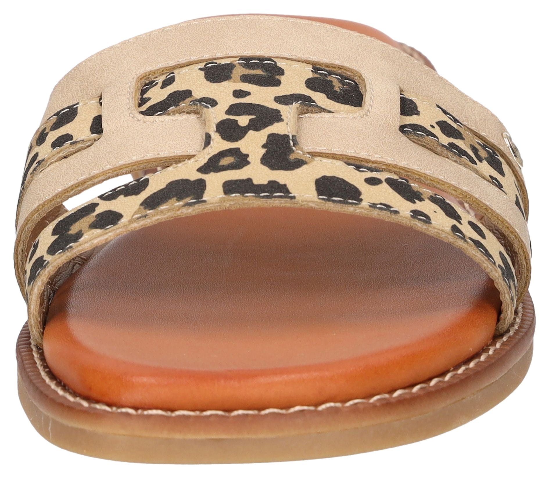 Mustang Shoes Pantolette, Flats, Sommerschuh, Urlaubschuh, Slides mit Leo-Einsätzen