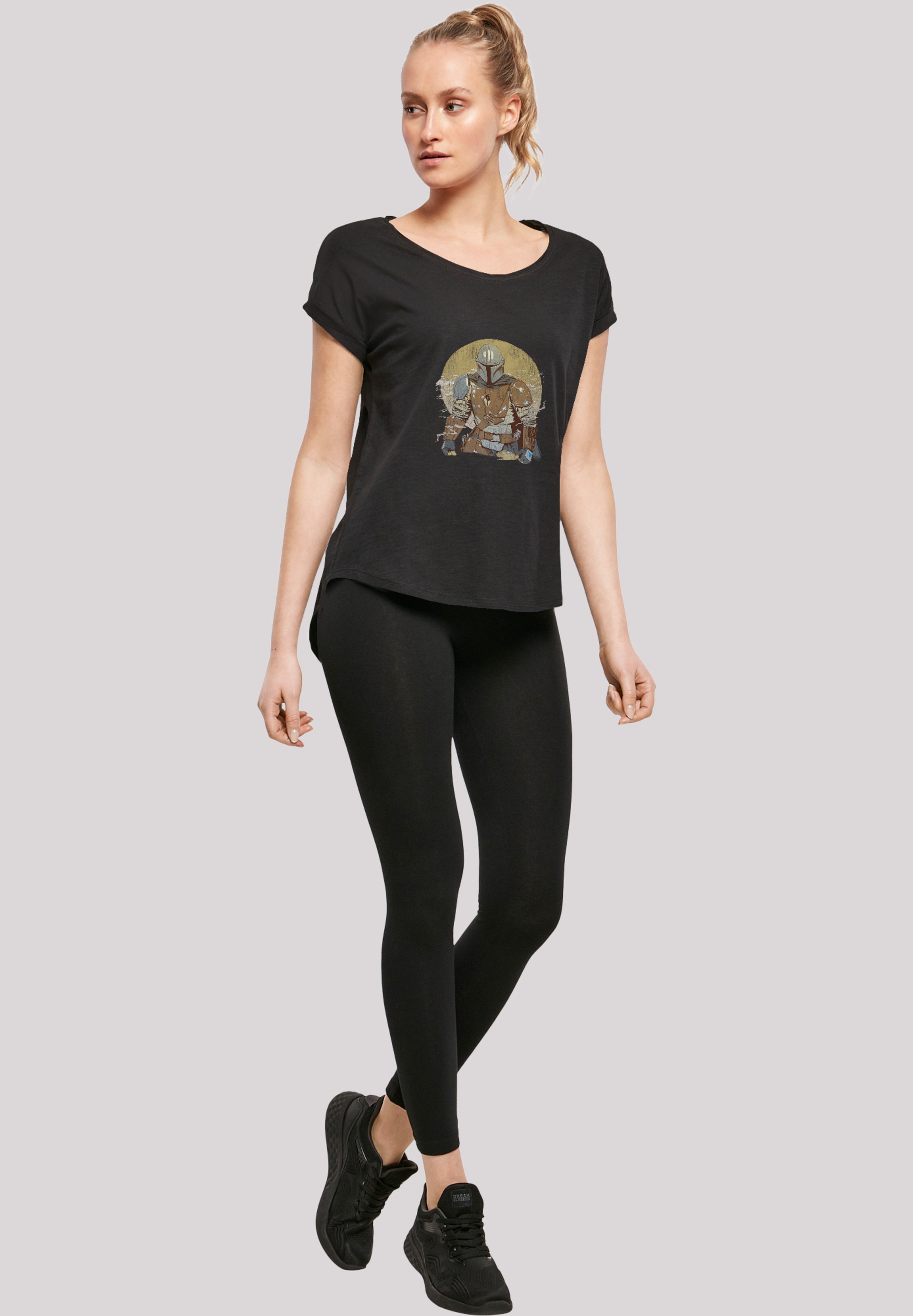 F4NT4STIC T-Shirt »Star Wars Mandalorian Distressed Warrior«, Damen,Premium Merch,Lang,Longshirt,Bedruckt