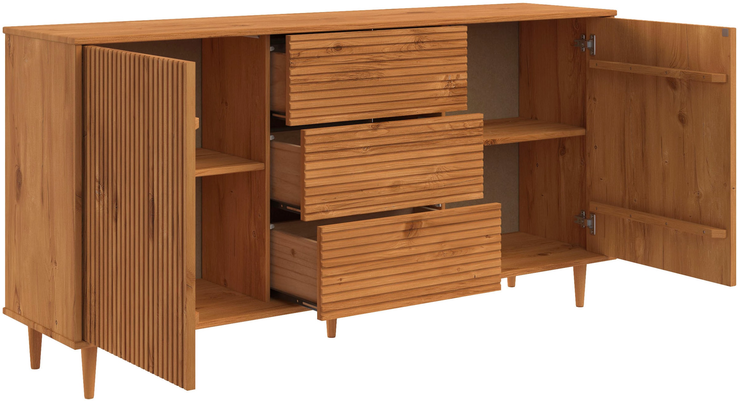 INOSIGN Sideboard »Malmedy Front mit gefrästen Rillen«, Kommode aus massivem Kiefernholz, Push-to-open, Breite 160 cm