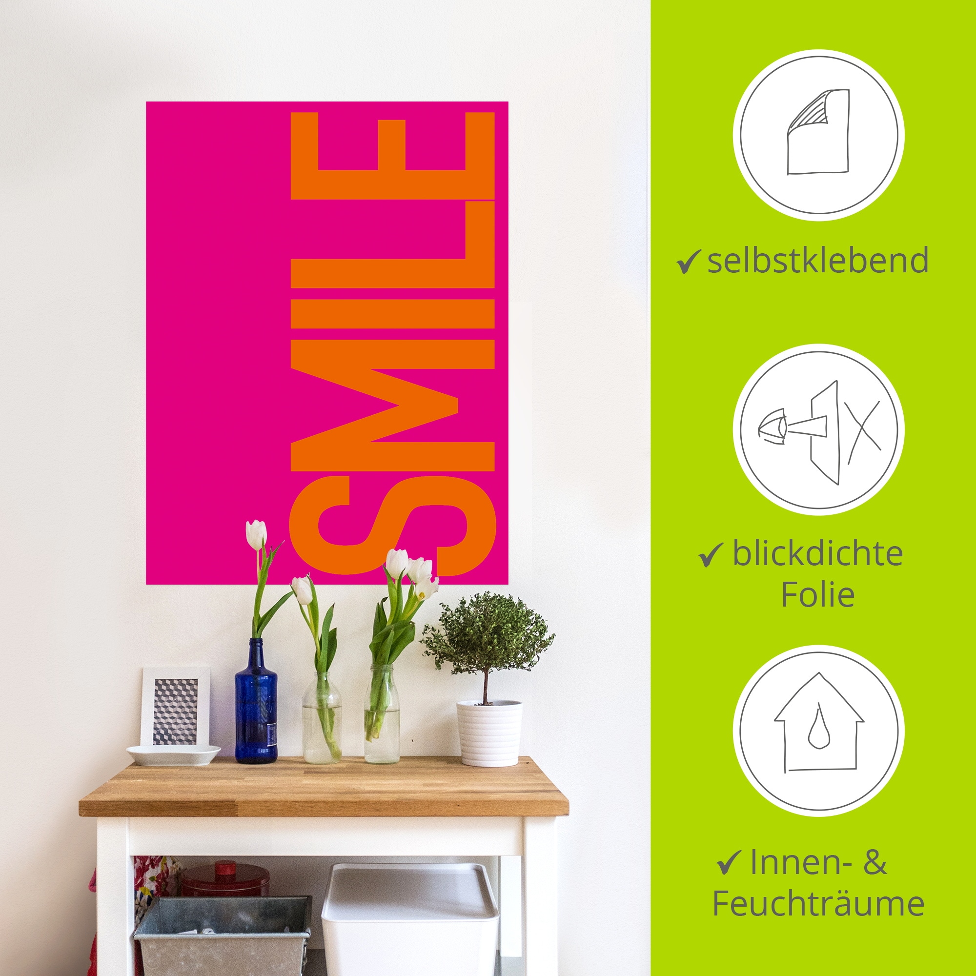 Artland Wandbild »Smile« Sprüche & Texte 1 Stk. tlg. als Alubild, Leinwandbild, Poster, Wandaufkleber in verschied. Größen