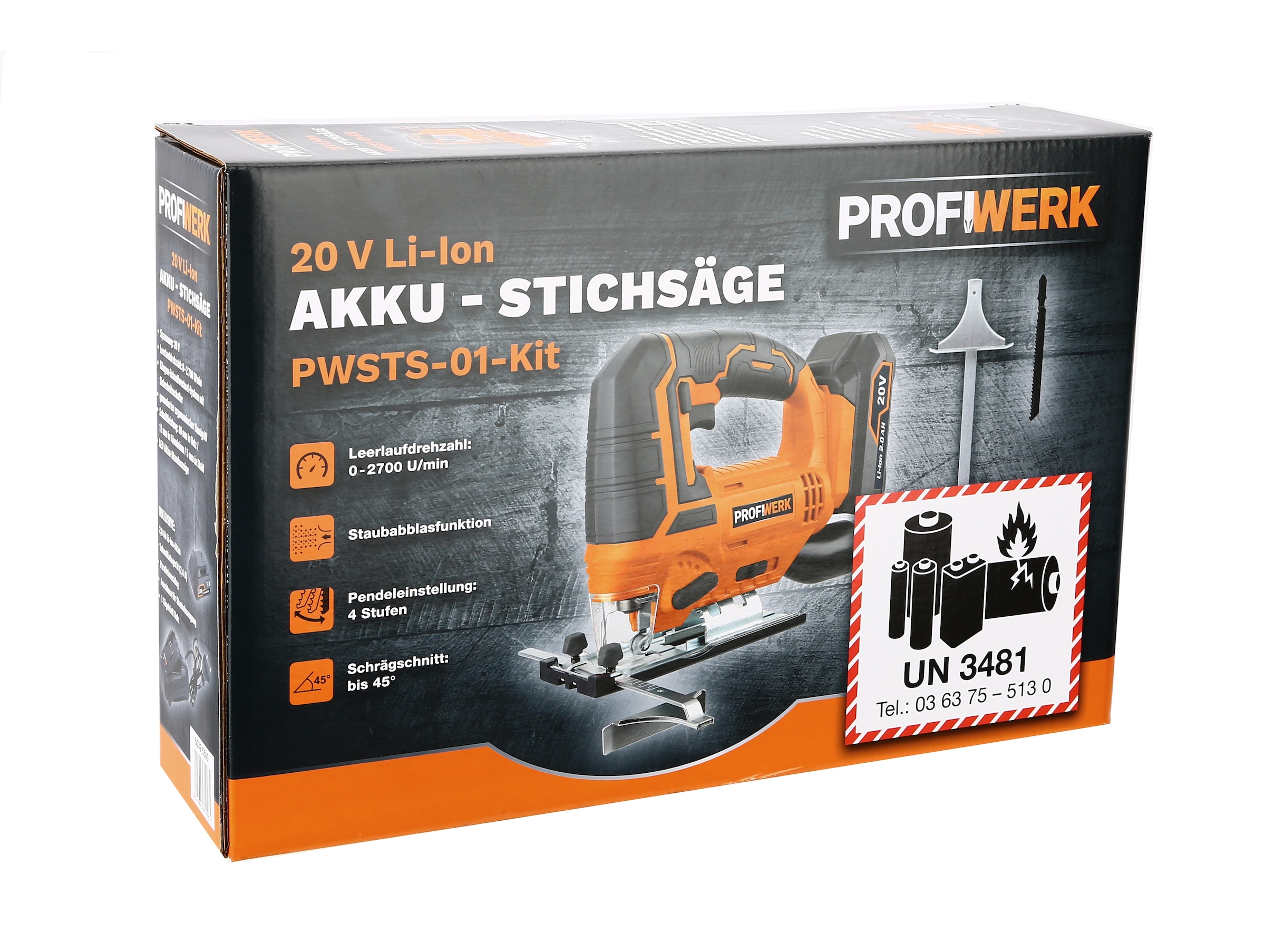 Profiwerk Akku-Stichsäge »PWSTS-01-Kit20V, Schnittleistung mm«, 80/12/5 kaufen 2,0Ah Akku, BAUR Netzteil 