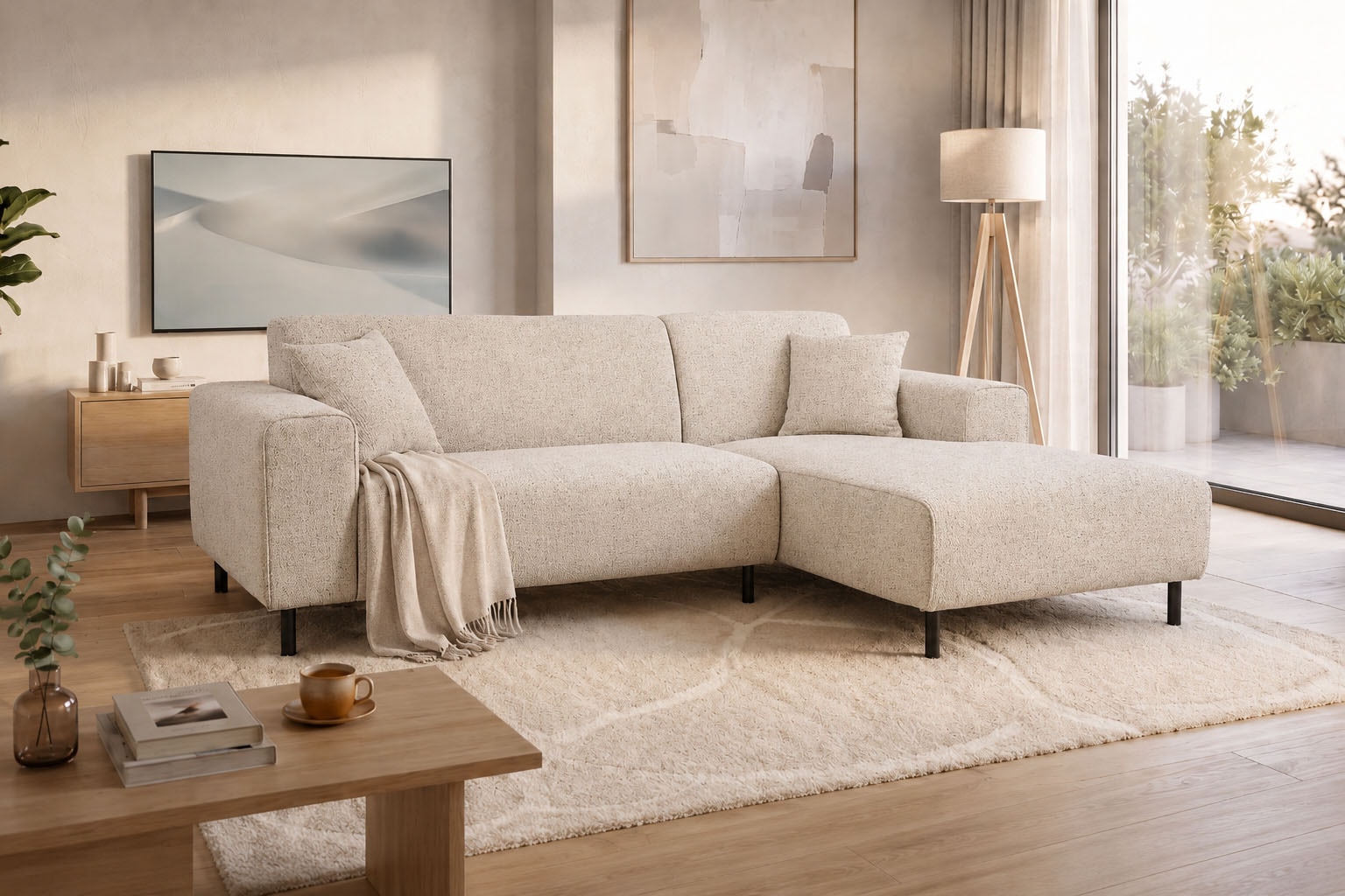 OTTO home Ecksofa "ARROS L-Form mit Wellenunterfederung, Maße B/T/H: 235/163/81 cm" incl. Zierkissen, mit Recamiere rechts/links bestellbar, auch in Cord