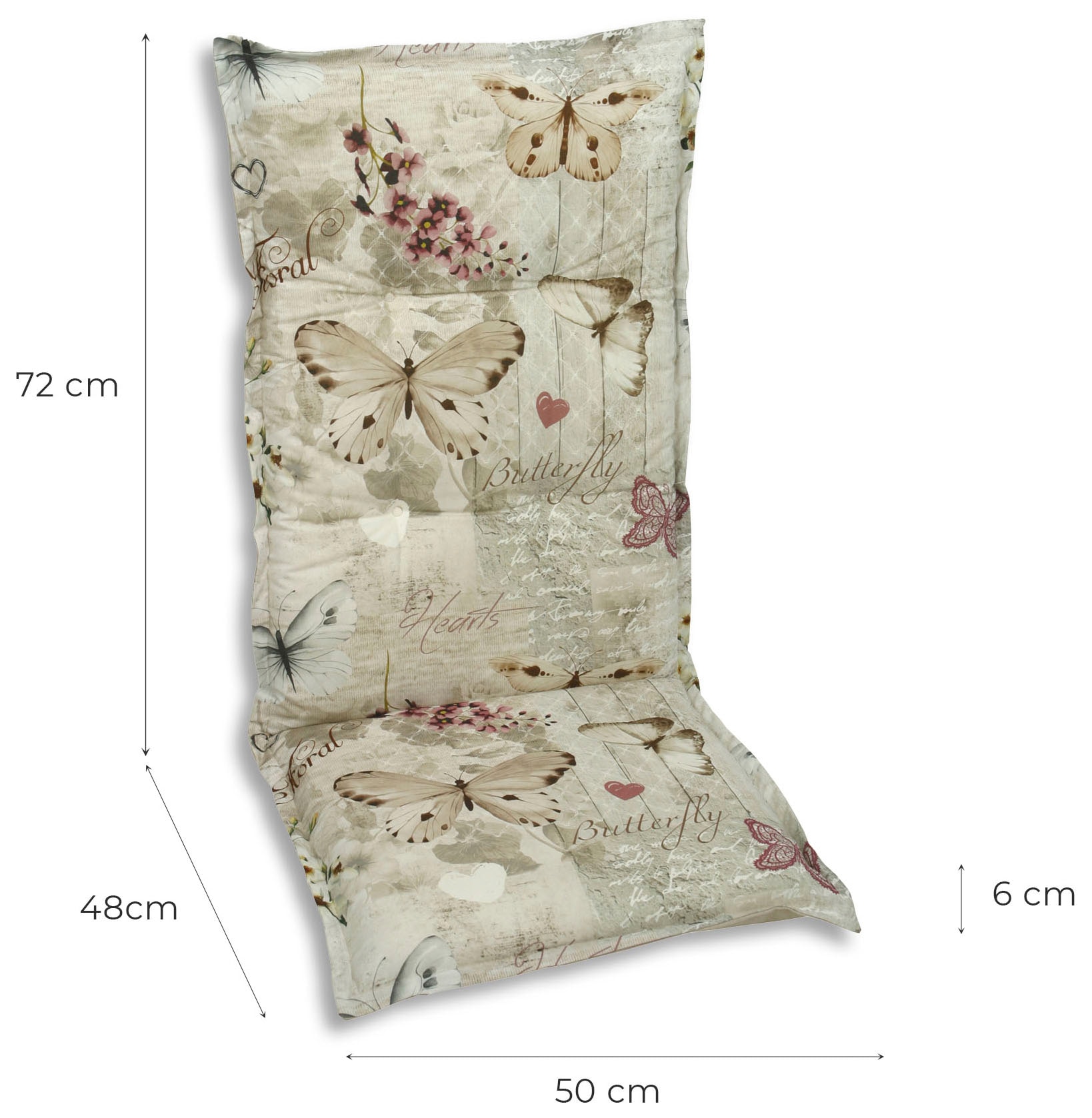 GO-DE Hochlehnerauflage Schmetterling beige - Maße BxLxH ca.: 50 cm x 120 cm x 6 cm