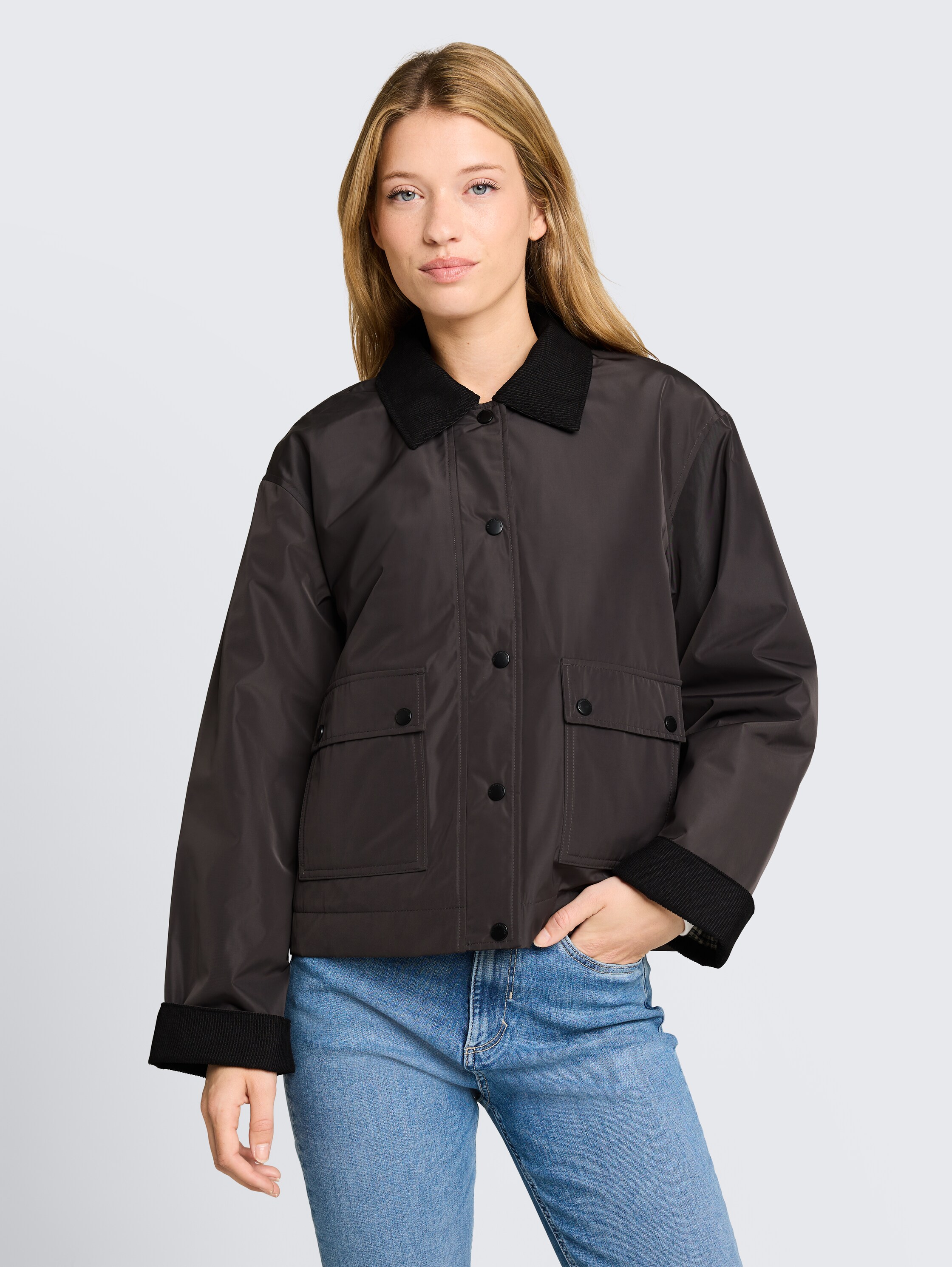 TOM TAILOR Denim Blouson ohne Kapuze Ärmel mit Aufschlag und Druckknopf-Verschluss
