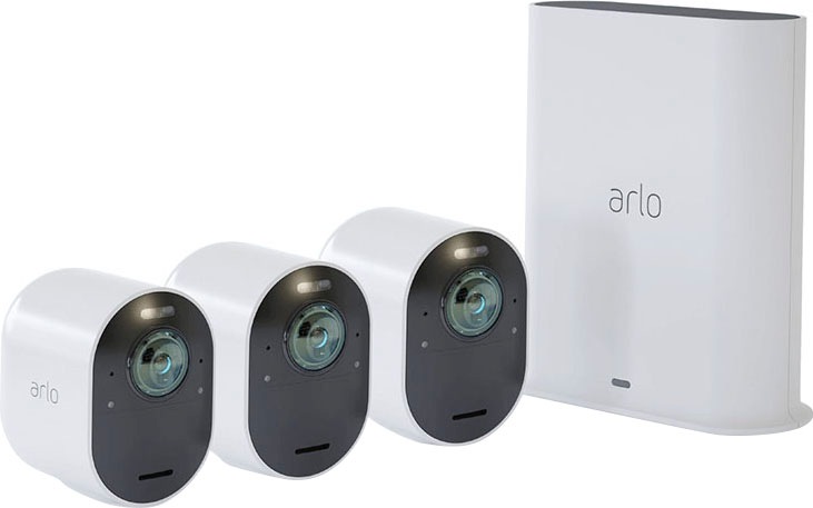 ARLO Überwachungskamera "Ultra 2 Spotlight Kabelloses 4K-UHD-Überwachungssystem mit 3 Kamera", B:5,2cm H:8,9cm T:7,84cm, schwarz-weiß,