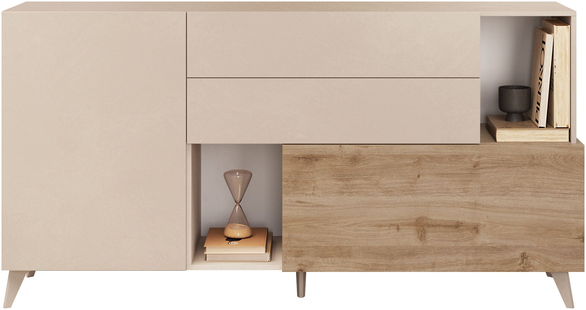 Home affaire Sideboard "Monaco in Breite 181 cm, Anrichte mit Tür, Klappe und 2 Schubkästen" Stauraumschrank – sanftes Schließen, edles Design, viel Platz