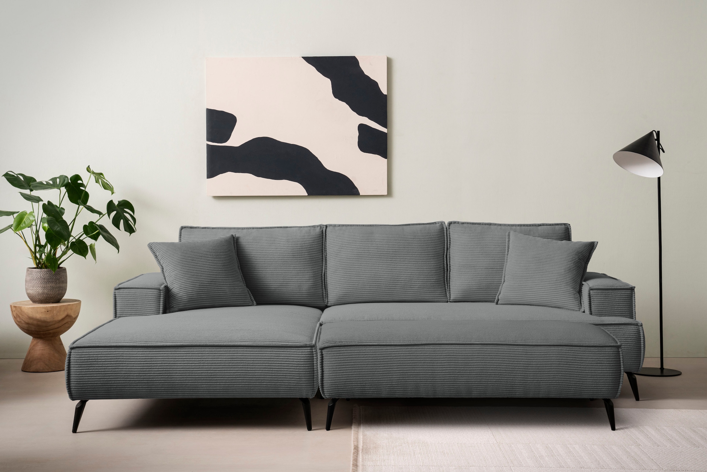 OTTO home Ecksofa "TVINNU Cord, L-Form, 275 cm, mit Hocker" stellbar zum Schlafsofa (Krokodilverbinder)