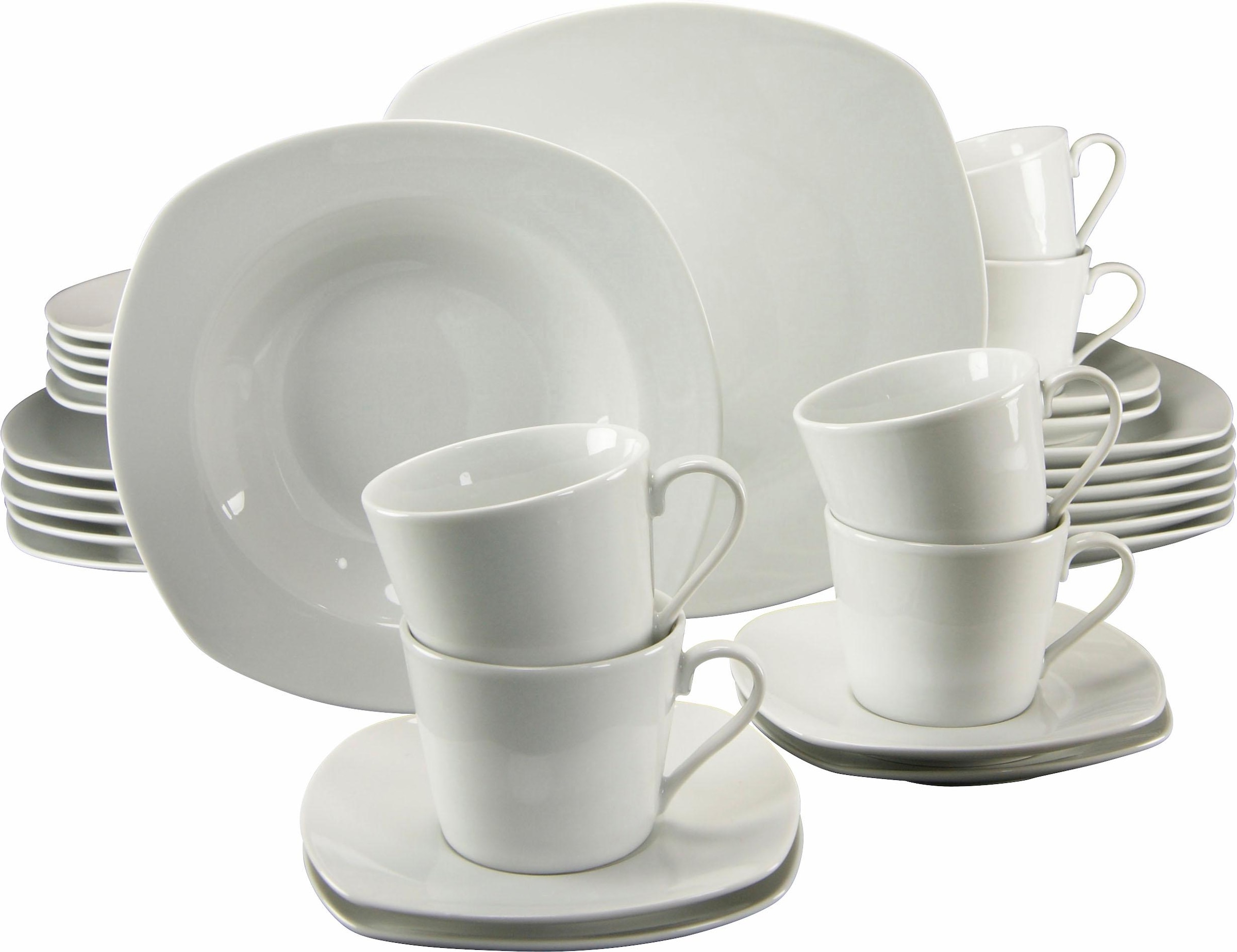 CreaTable Kombiservice »Geschirr-Set Amelie«, (Set, 30 tlg., Kaffeeservice und Tafelservice im Set, für 6 Personen), Service, weiß, quadratische Form, 30 Teile, für 6 Personen