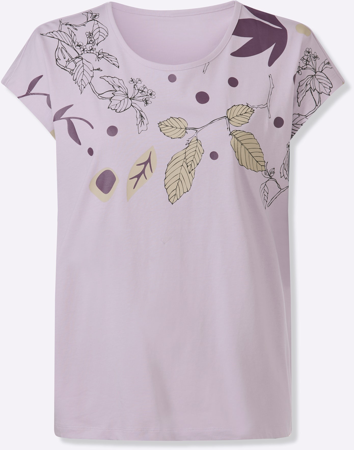 Rundhalsshirt CLASSIC BASICS "Rundhals-Shirt", Damen, Gr. 50, flieder, traube, bedruckt, 100% Baumwolle, geblümt, gemustert, mehrfarbig, Rundhals, Shirts Rundhalsshirt 2