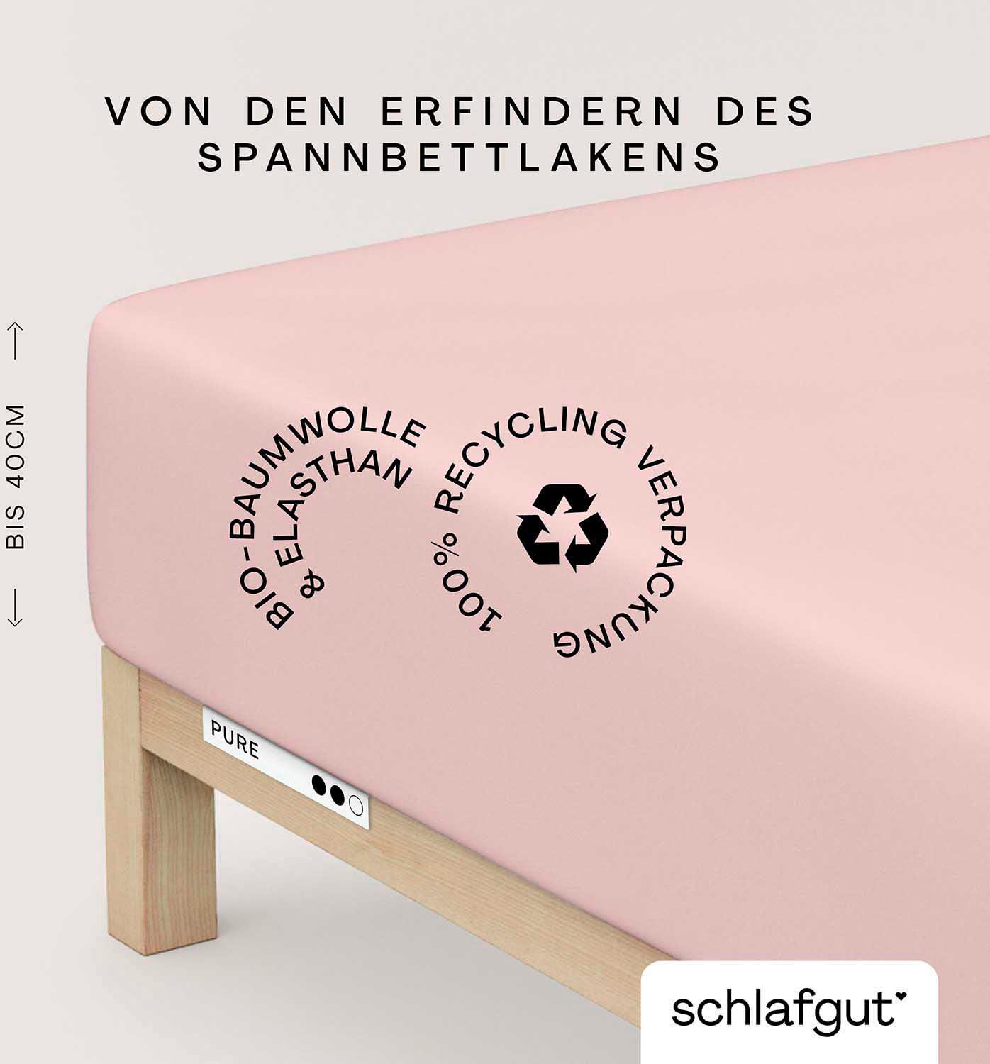 Schlafgut Spannbettlaken "PURE BOXSPRING Bio-Baumwolle mit Elasthan, 170 g/m², Bettlaken" PREMIUM Boxspringbett Laken bis 40 cm Höhe, dehnbar blickdicht, straff