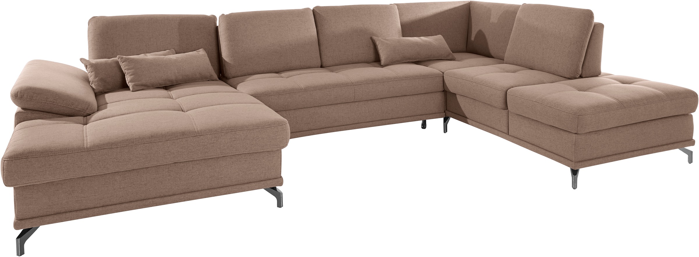 Places of Style Wohnlandschaft »Costello U-Form, mit Sitztiefenverstellung, Armteilverstellung und«, 3 Nierenkissen, optional Bettfunktion und Bettkasten