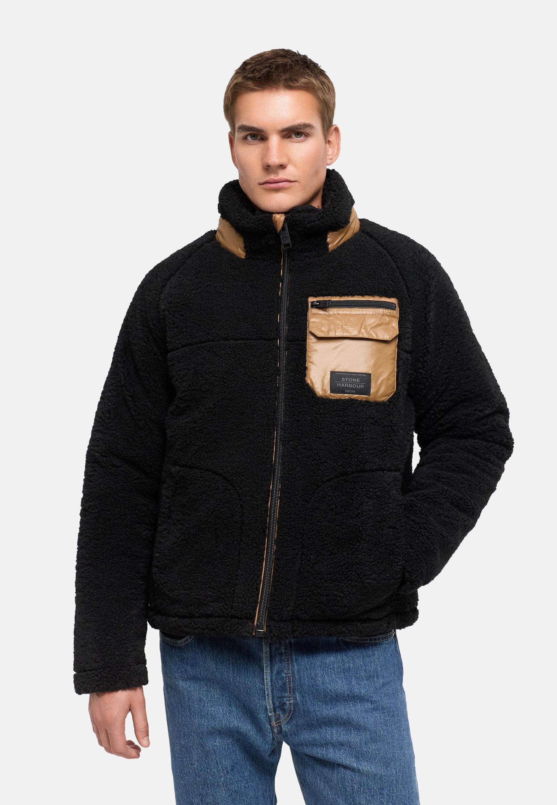 Stone Harbour Plüschjacke »Sorees XX« ohne Kapuze Warme Herren Winterjacke aus weichem Teddy-Fleece