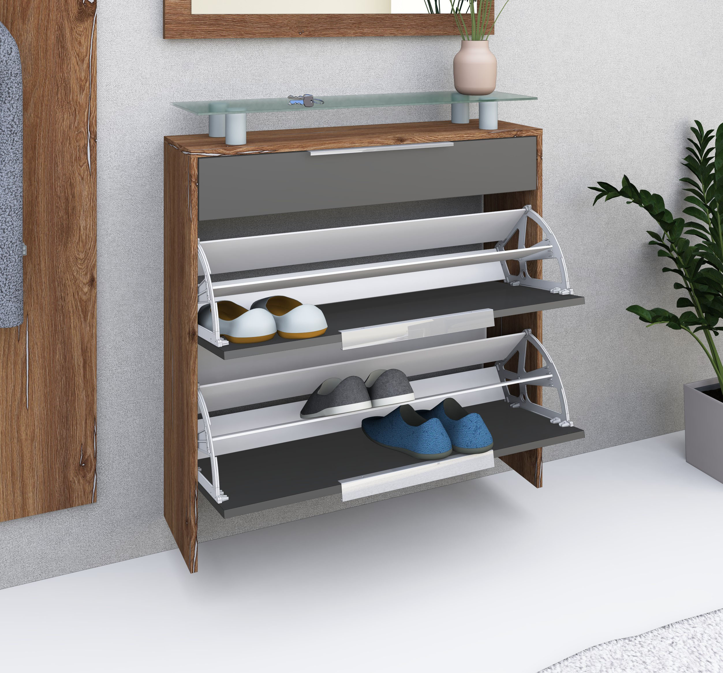Thumbnail - borchardt Möbel Garderoben-Set "Oliva", (3-tlg), mit hängendem Schuhschrank, Paneel und Spiegel