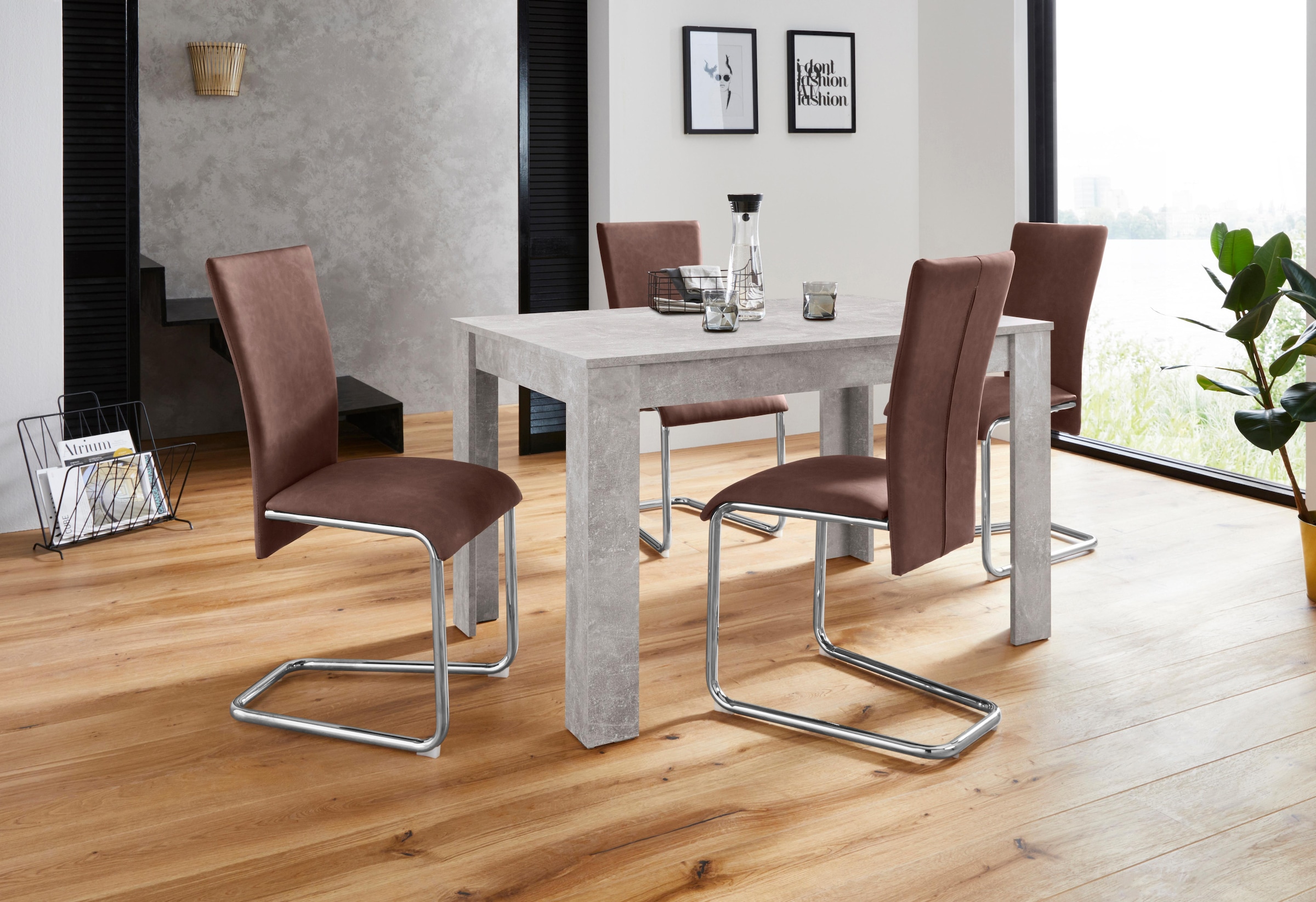 Homexperts Essgruppe »Nick2-Mulan«, 5 Tisch BAUR in Breite Beton-Optik, tlg.), (Set, bestellen Stühlen, | 120 cm mit 4