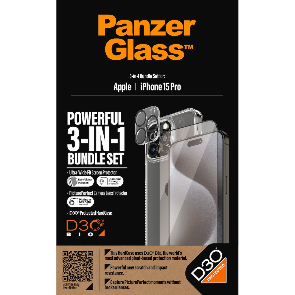 PanzerGlass Displayschutzglas »3-in-1-Pack Screen, Camera Protector und Cover«, für iPhone 15 Pro