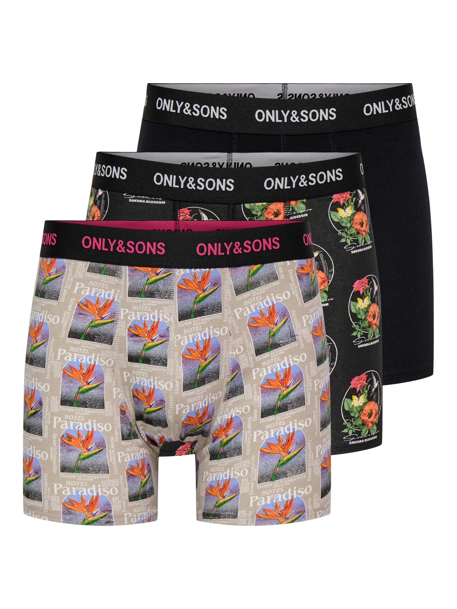 ONLY & SONS Trunk »ONSFITZ AOP WB BOLD BOXER 3PACK NOOS« Packung, 3 Stk. Baumwollmischung, eng anliegend