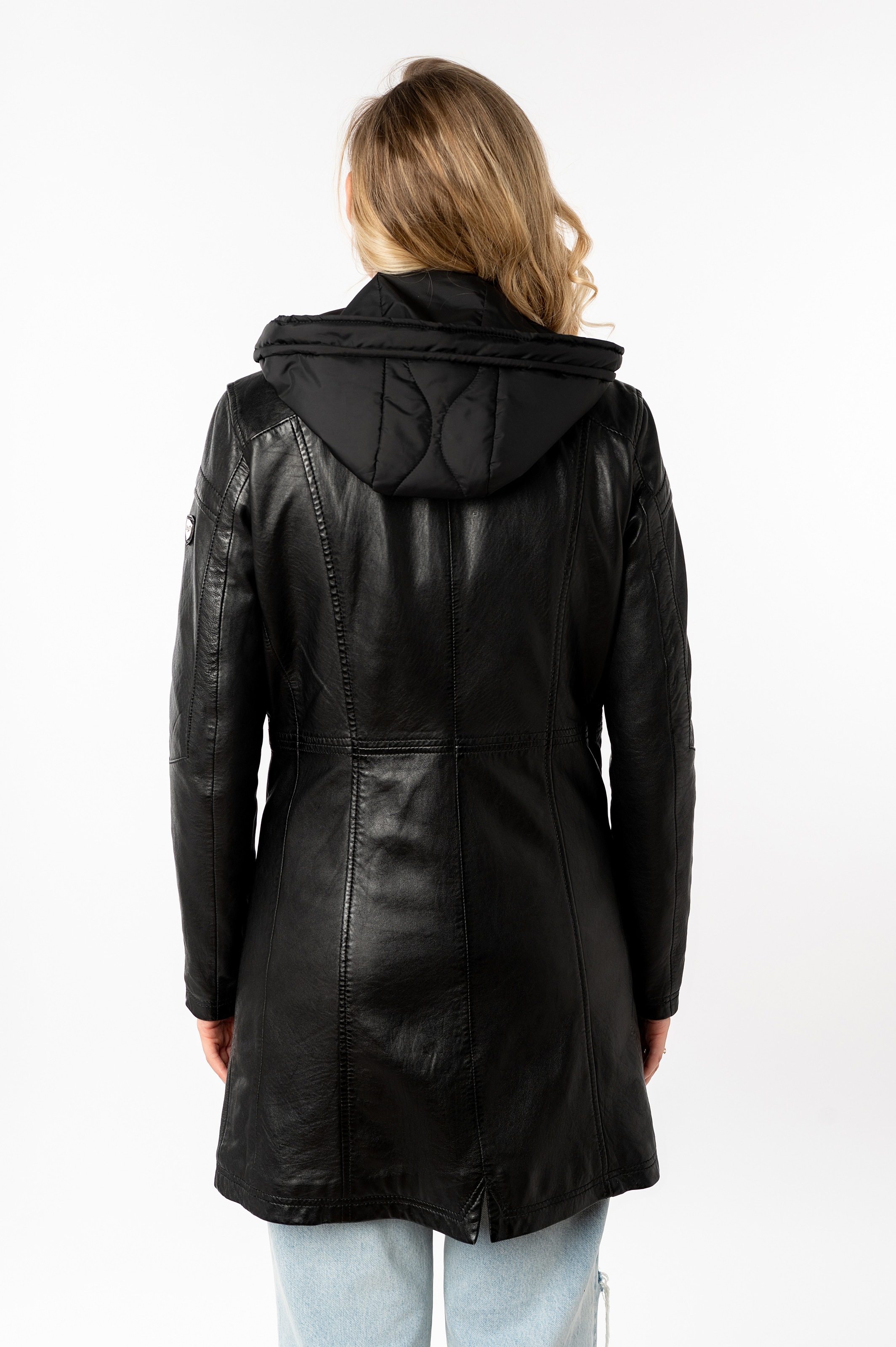 Mauritius Ledermantel "MWMilene" mit Nylonkapuze und Stehkragen günstig online kaufen