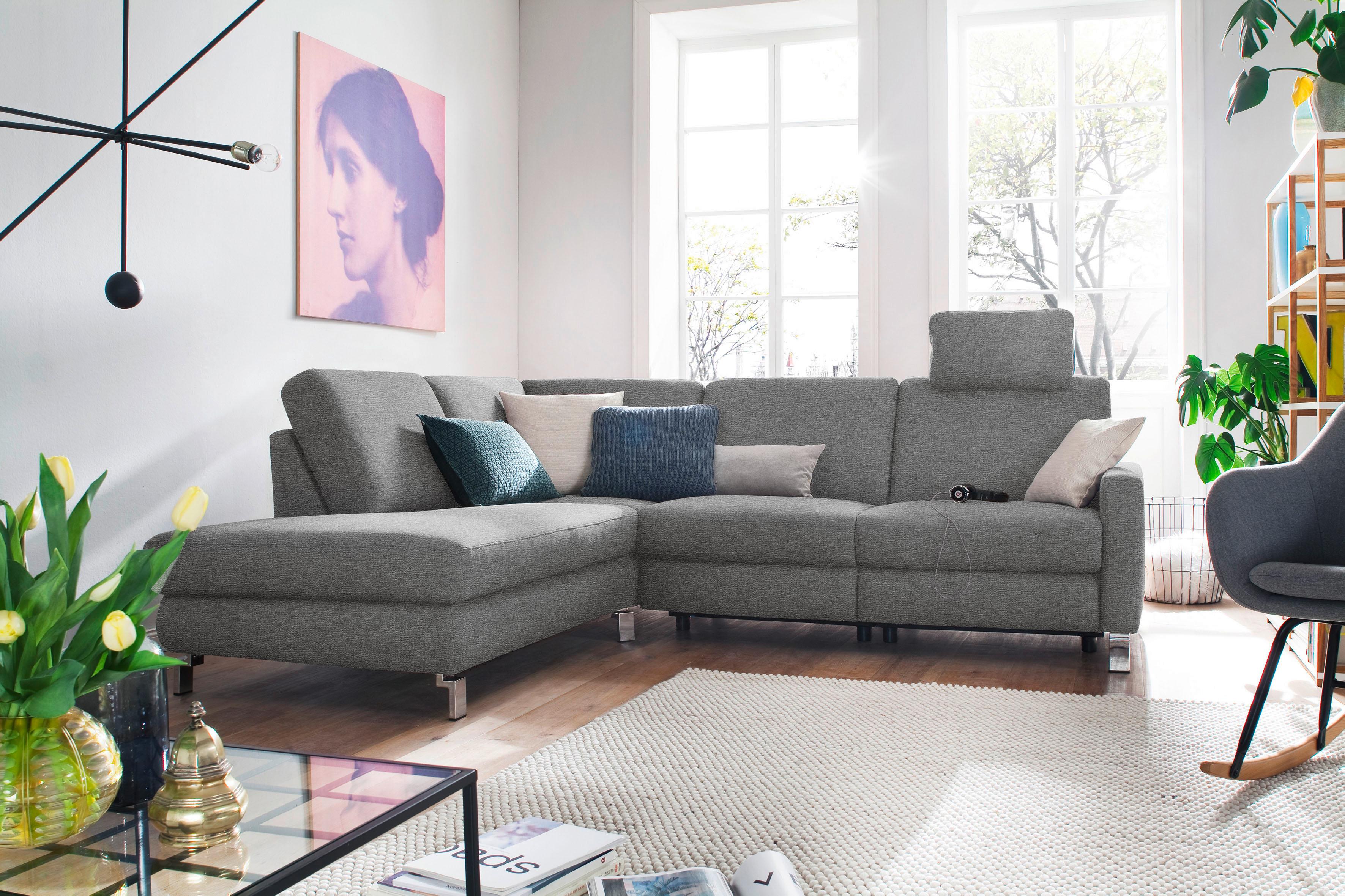 3C Candy Ecksofa "Mainau modern und elegant, mit gutem Sitzkomfort, Breite 257cm, L-Form" wahlweise mit elektrischer Relaxfunktion, Federkern