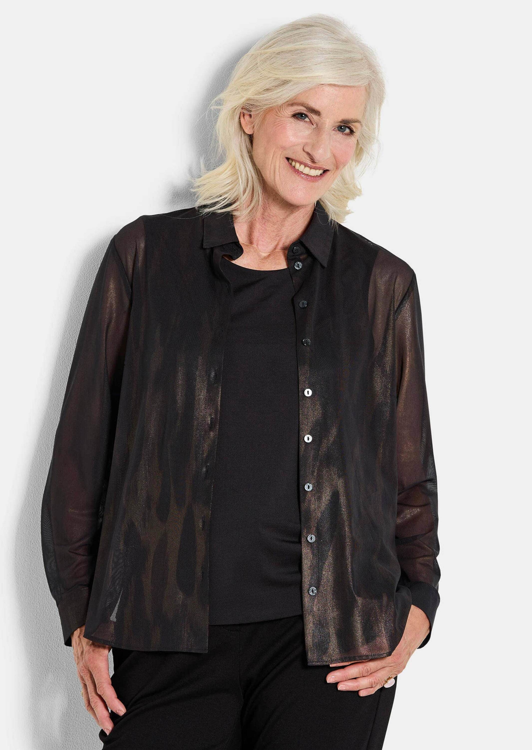 Thumbnail - GOLDNER Hemdbluse "Kurzgröße Edle Metallic-Bluse mit Hemdkragen" semitransparenter Mesh