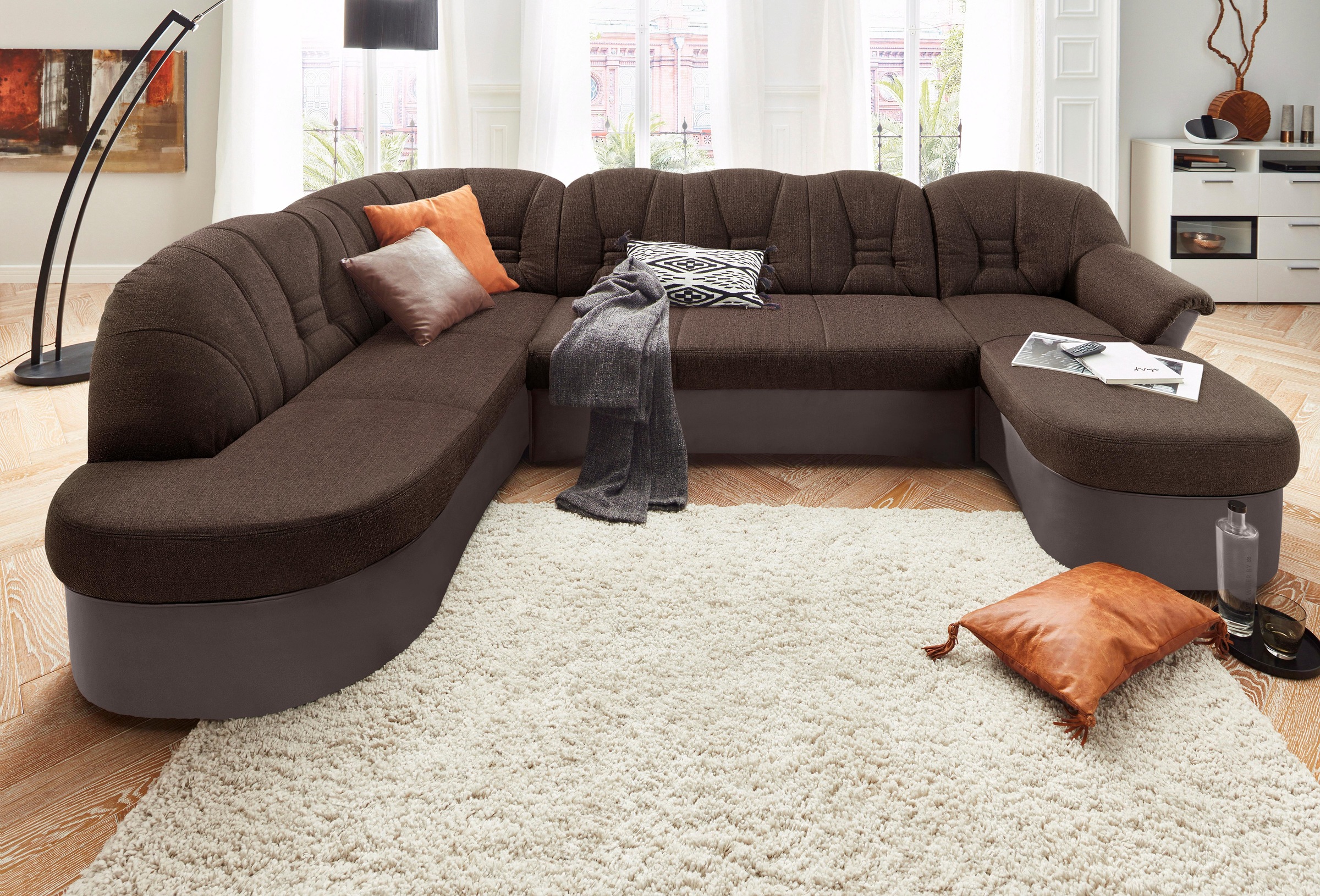DOMO Collection Elva U-Shaped Sofa Brown 4
