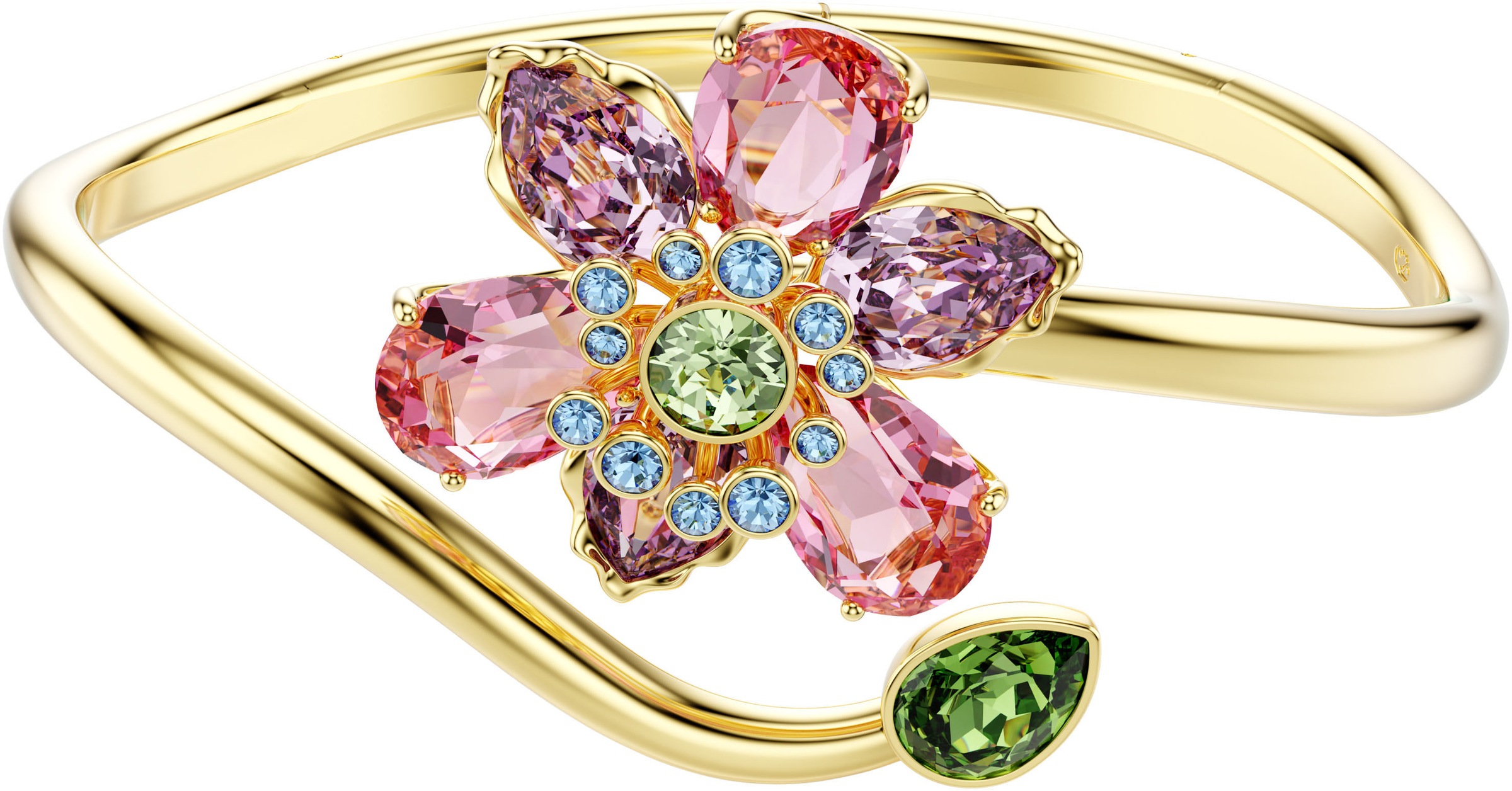 Armreif SWAROVSKI "Schmuck Geschenk Idyllia Armreif Blume" Gr. L, gold (gelbgoldfarben, pink, blau, grün, lila, pink, blau, grün, lila), Armbänder, Damen, L, Metall, Armreif, mit Swarovski Kristall 2